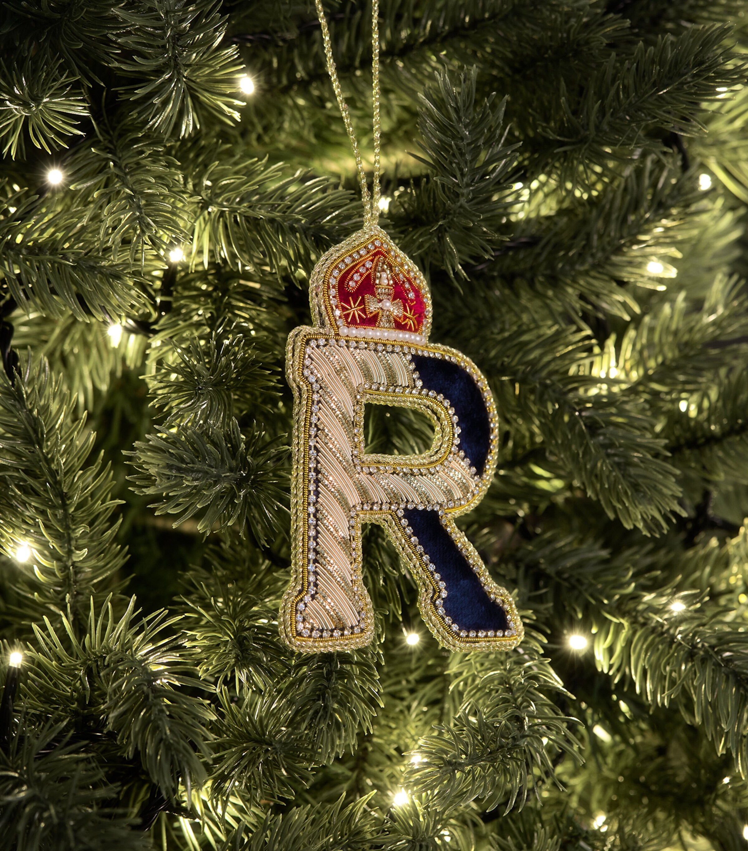Tinker Tailor Letter R Tree Decoration Navy, Gold & Wine Image 3