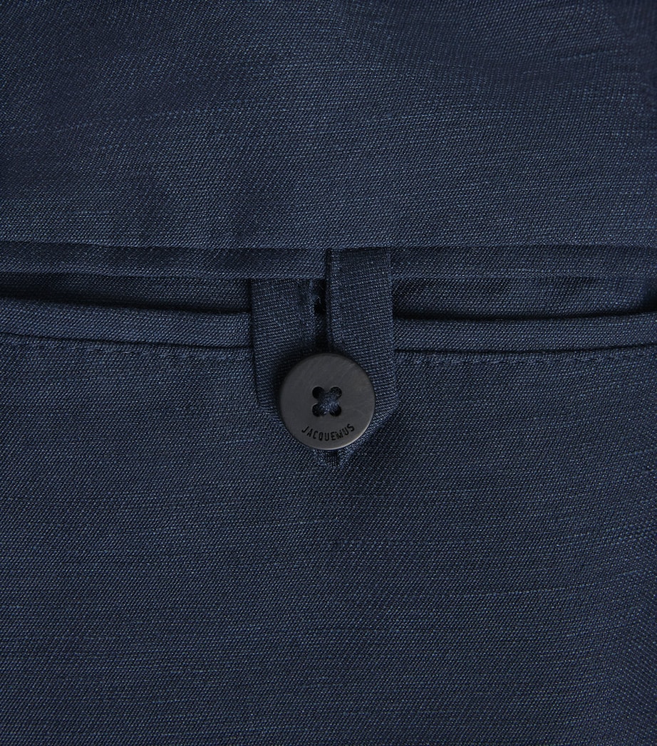 Jacquemus Mens Linen-Blend Pleated Croisière Trousers Dark Navy/ Image 6