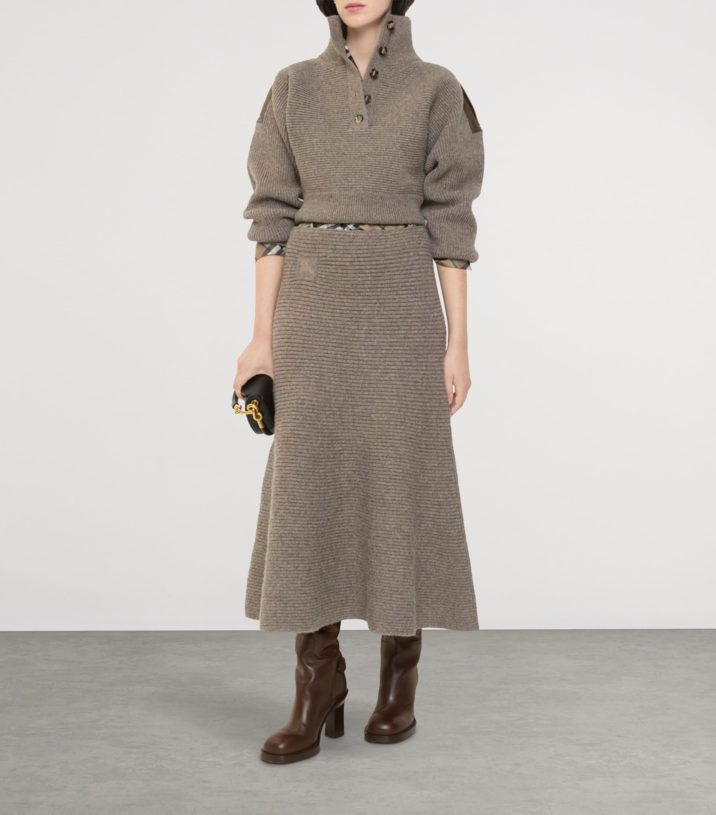 Burberry Womens Wool-Blend Rib-Knit Midi Skirt Beige Melange Image 2
