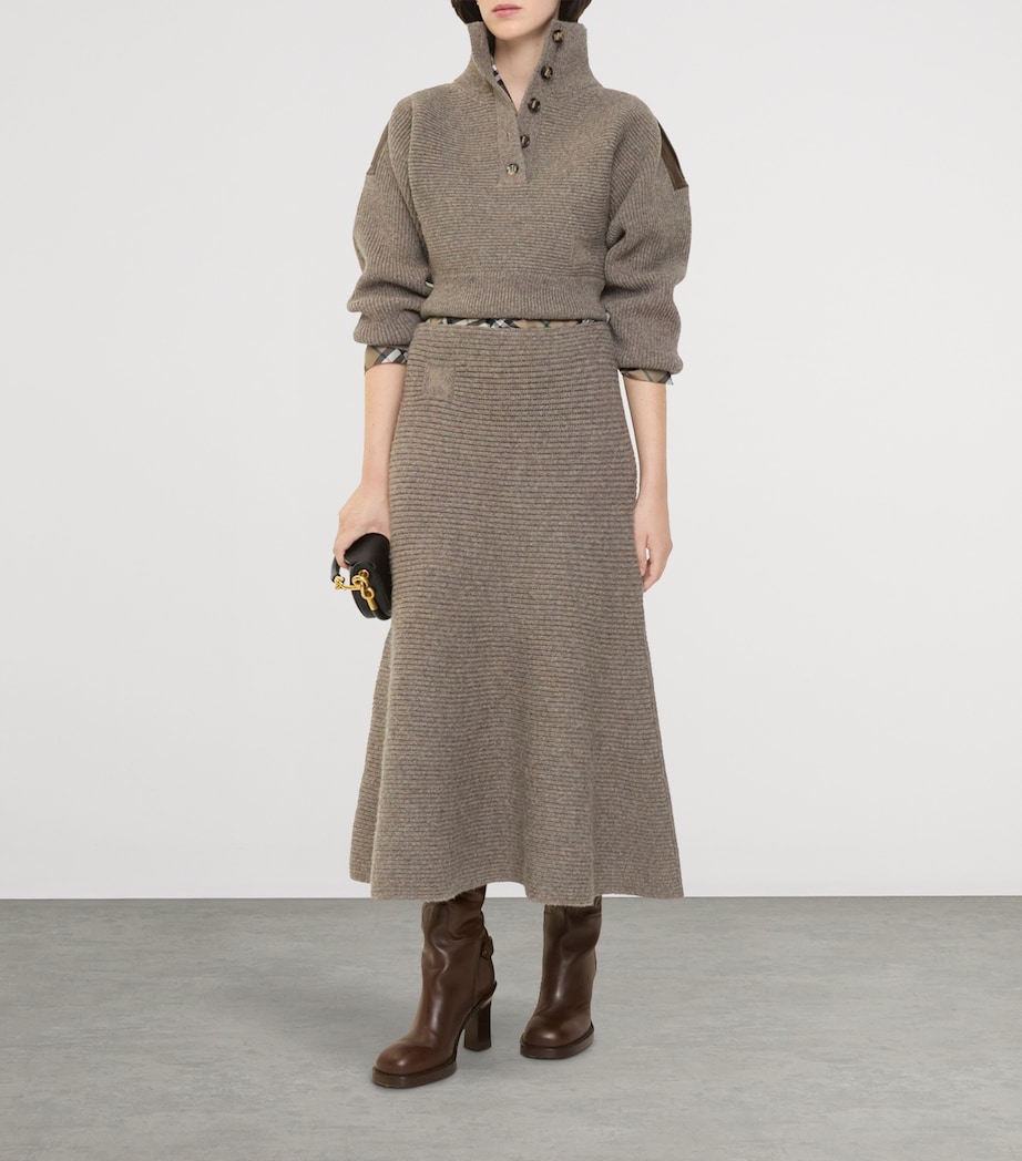 Wool-Blend Rib-Knit Midi Skirt BEIGE MELANGE Image 2