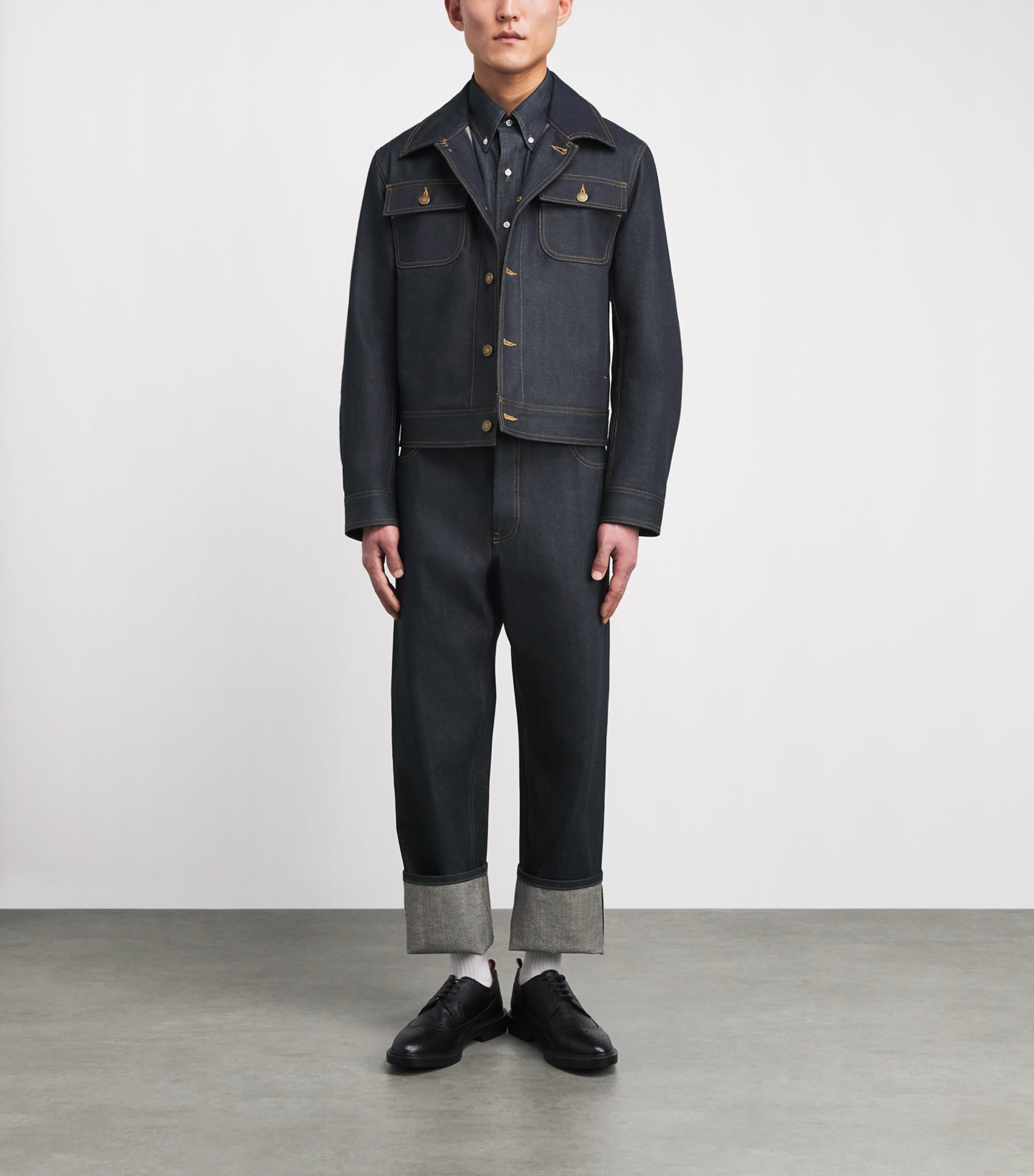 Thom Browne Mens Denim Armband Shirt Navy Image 2