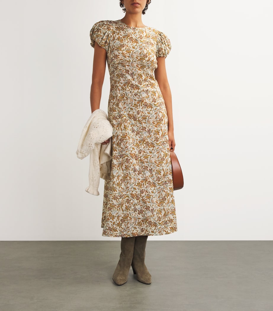 DÔEN Womens Organic Cotton Rhodia Midi Dress Blanc Nrcss Flrl Image 2