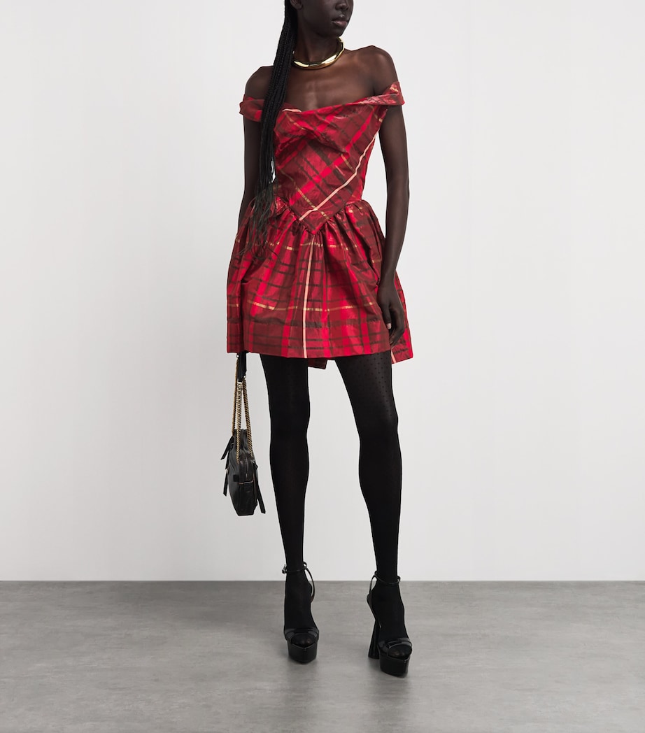 Vivienne Westwood Womens Satin Tartan Sunday Mini Dress Shiny Bordeaux Image 2