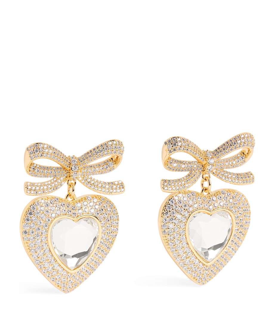 Crystal-Embellished Bow Heart Earrings GOLD Image 1