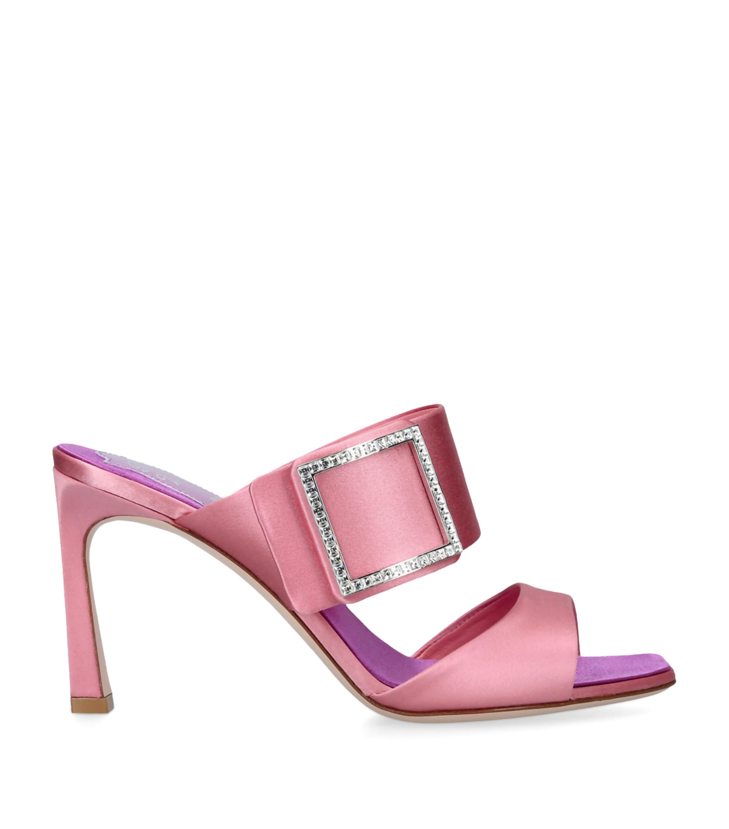 Roger Vivier Satin Trompette Wide-Strap Mules 85 Pink Image 1