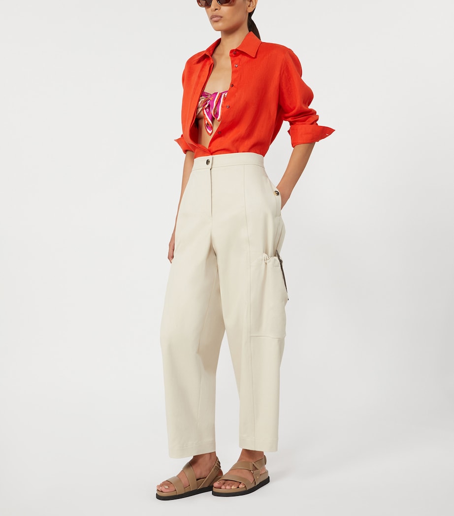 Max Mara Womens Stretch-Cotton Cargo Trousers Beige Image 2