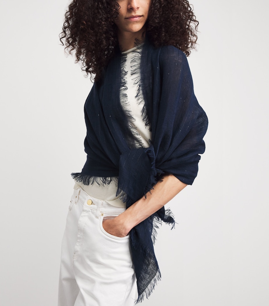 Fabiana Filippi Linen-Blend Embellished Shawl Blu Notte Image 3