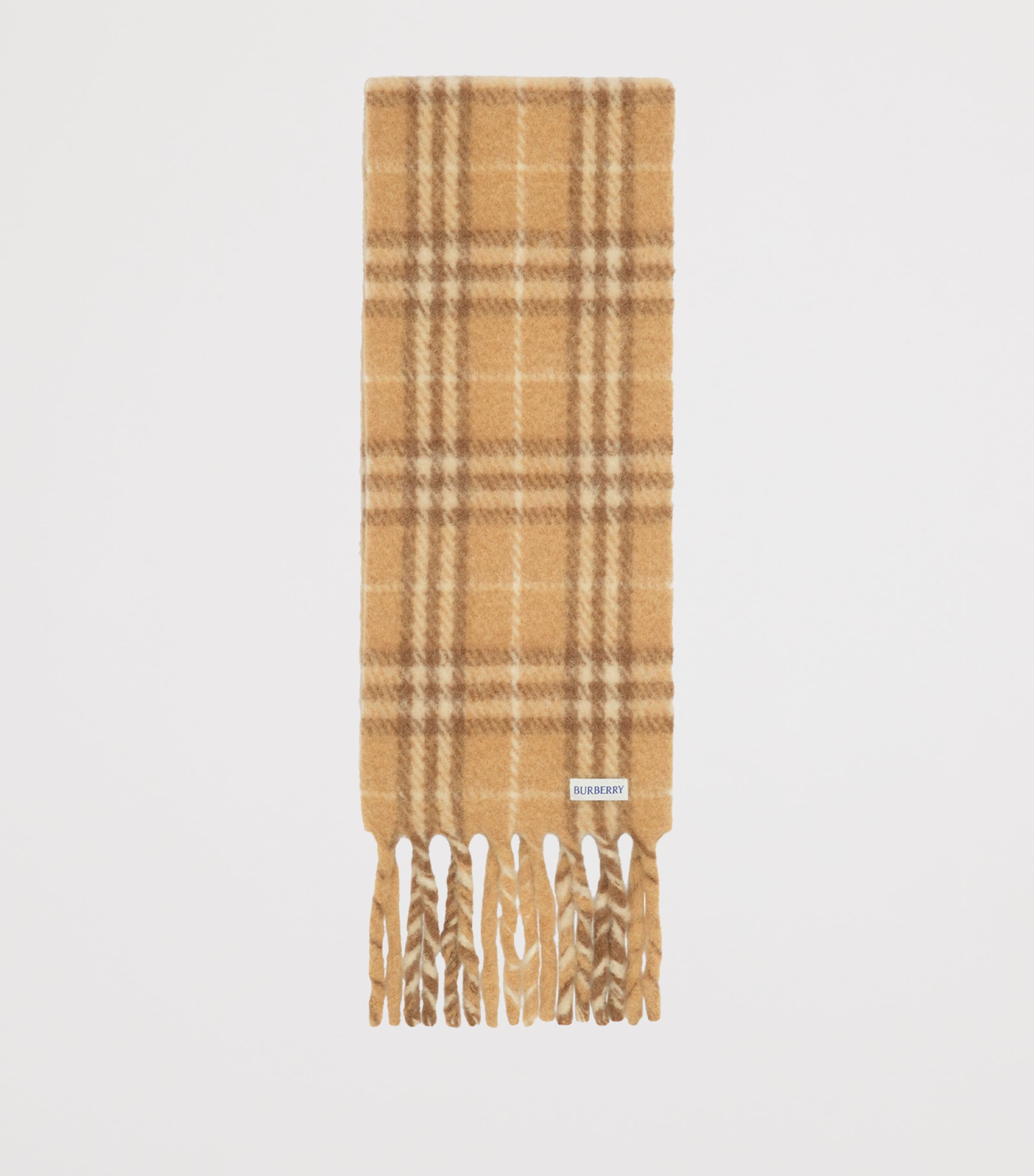 Burberry Alpaca-Wool-Blend Narrow Check Scarf Finch Beige Image 4