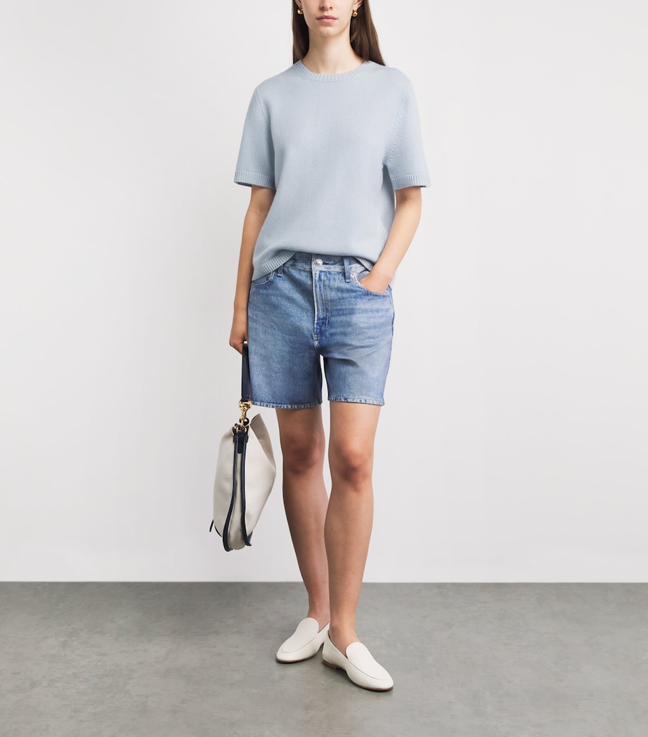Soft Goat Womens Cashmere Oversized Short-Sleeve Sweater Ice Blue Image 2