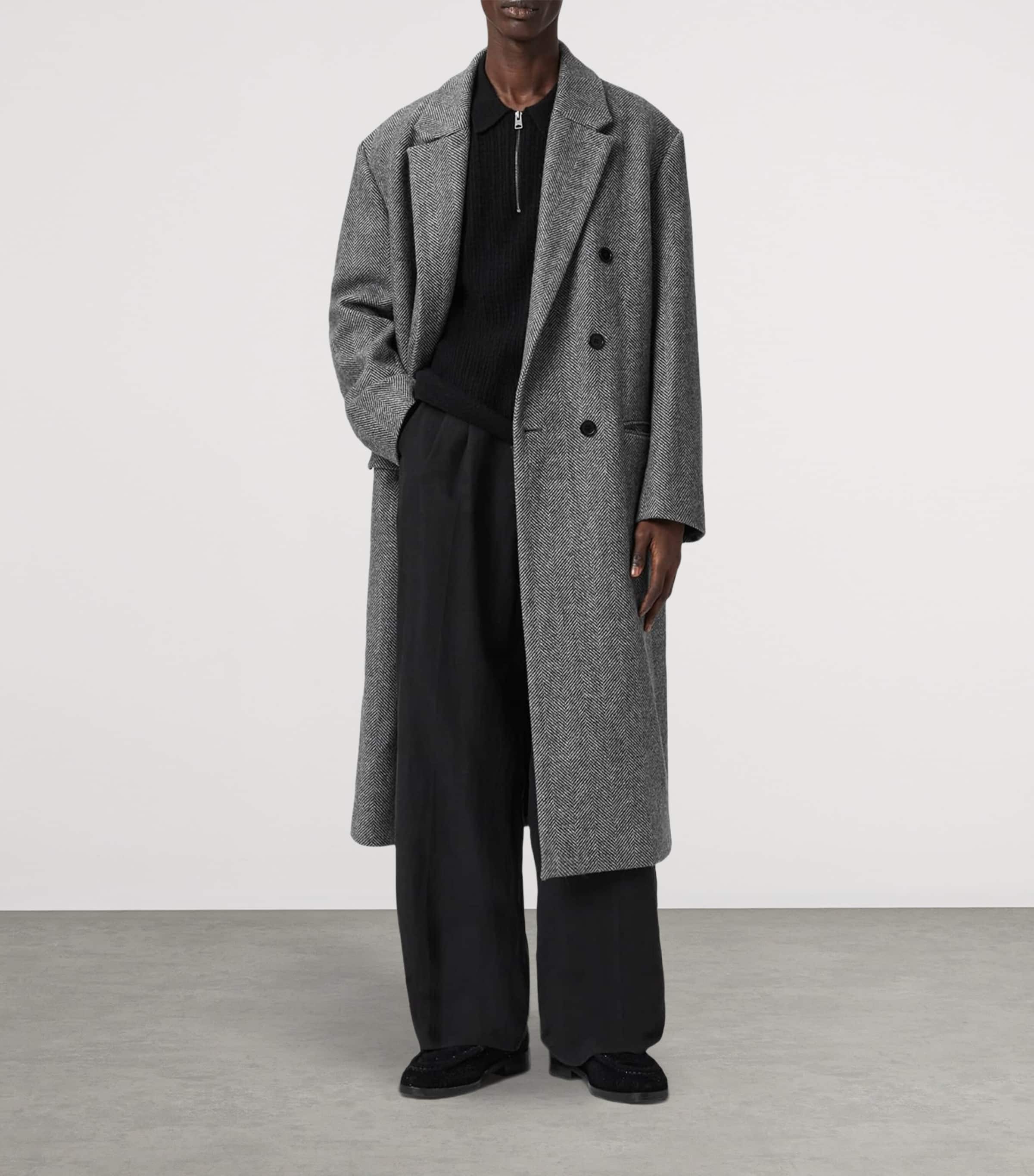 Oversized Wool Ezra Coat BLACK/WHITE Image 4