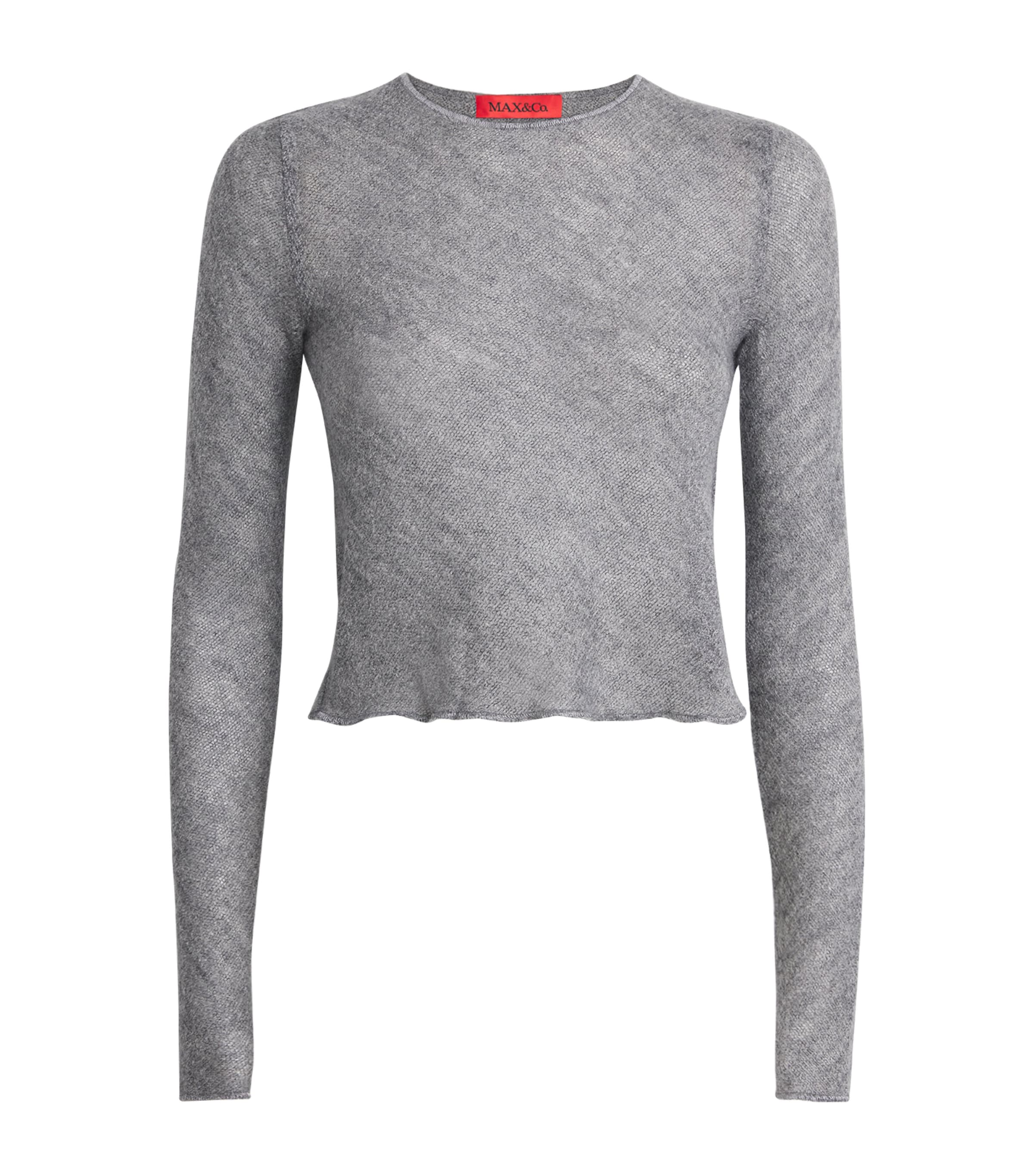 Max & Co Long-sleeve Crop Top In Gray