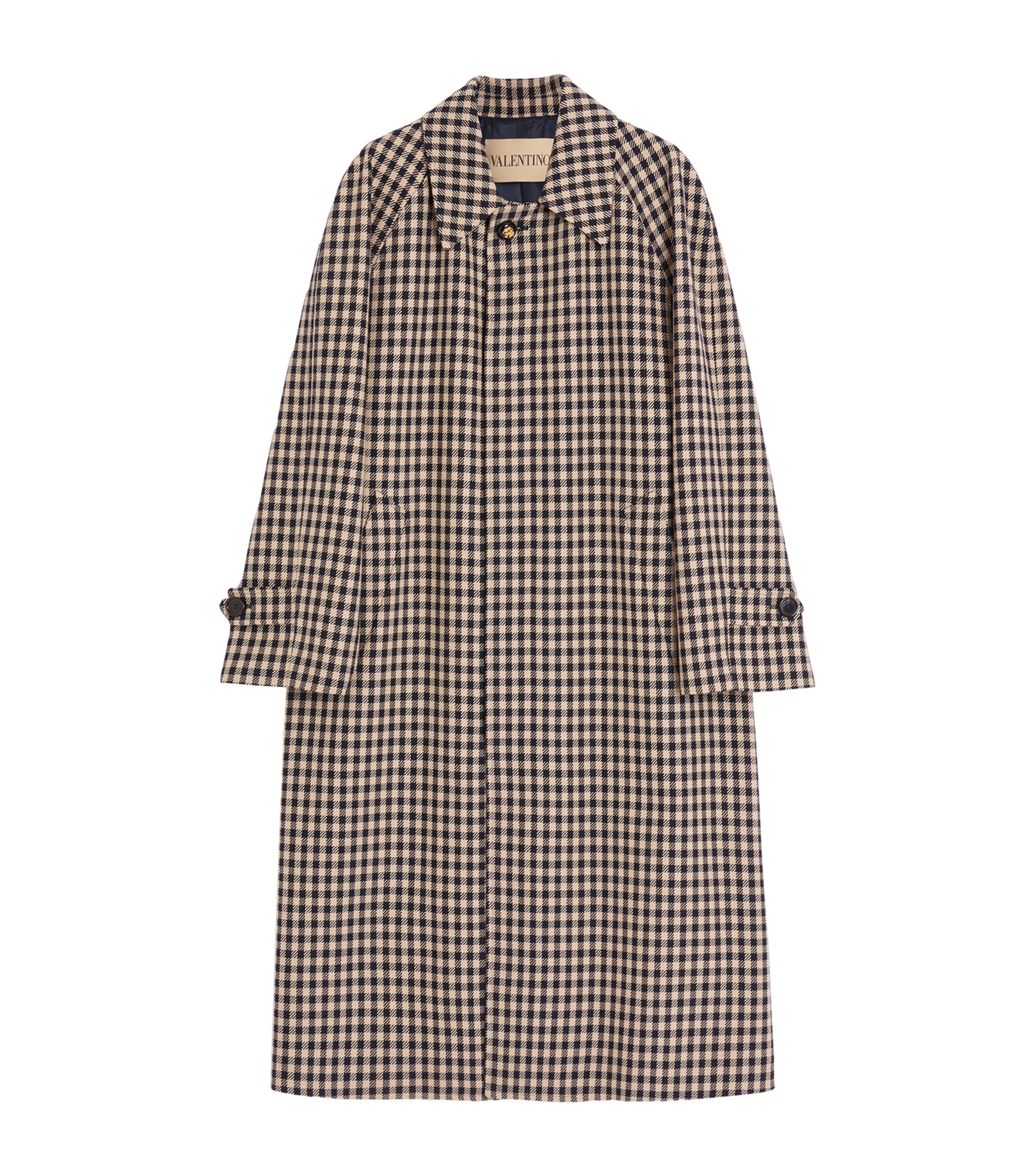 Valentino Coat With Vichy Pattern In Cotton And Wool In Brown