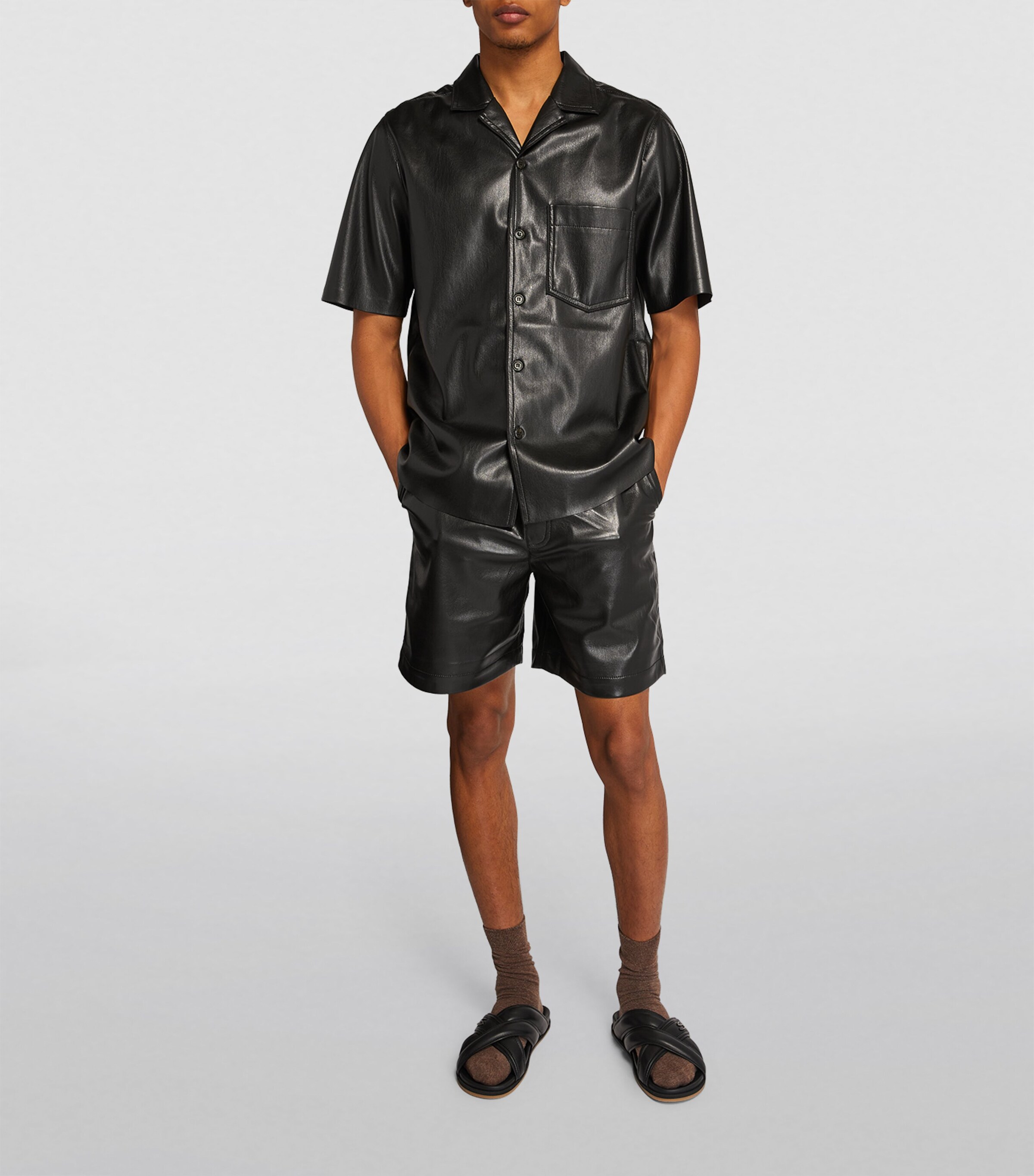 Nanushka Mens Faux Leather Shirt Black Image 2
