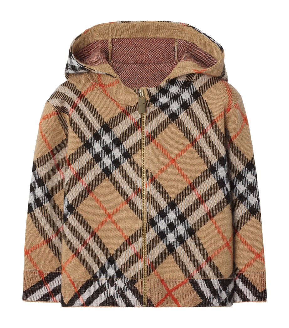 Burberry Kids Wool Check Zip-Up Hoodie (6-24 Months) Sand Ip Check Image 1