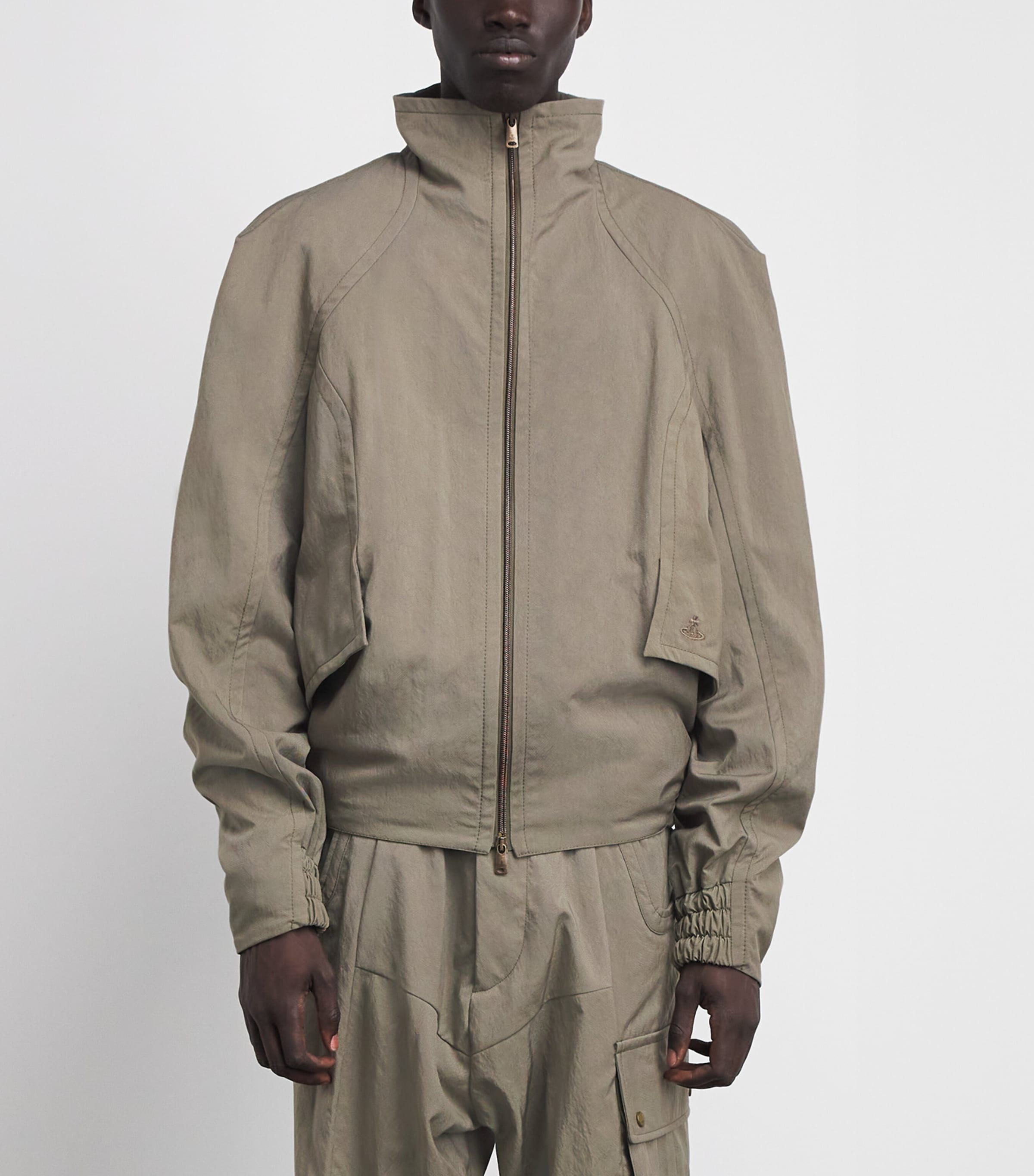 Vivienne Westwood Mens High-Neck Harrington Jacket Taupe Image 4