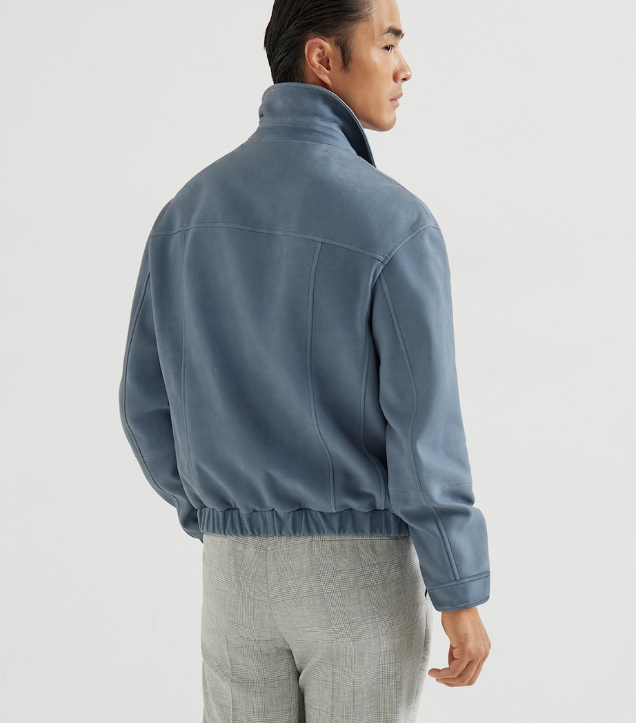 Brunello Cucinelli Mens Nubuck Leather Zip-Up Jacket Image 3