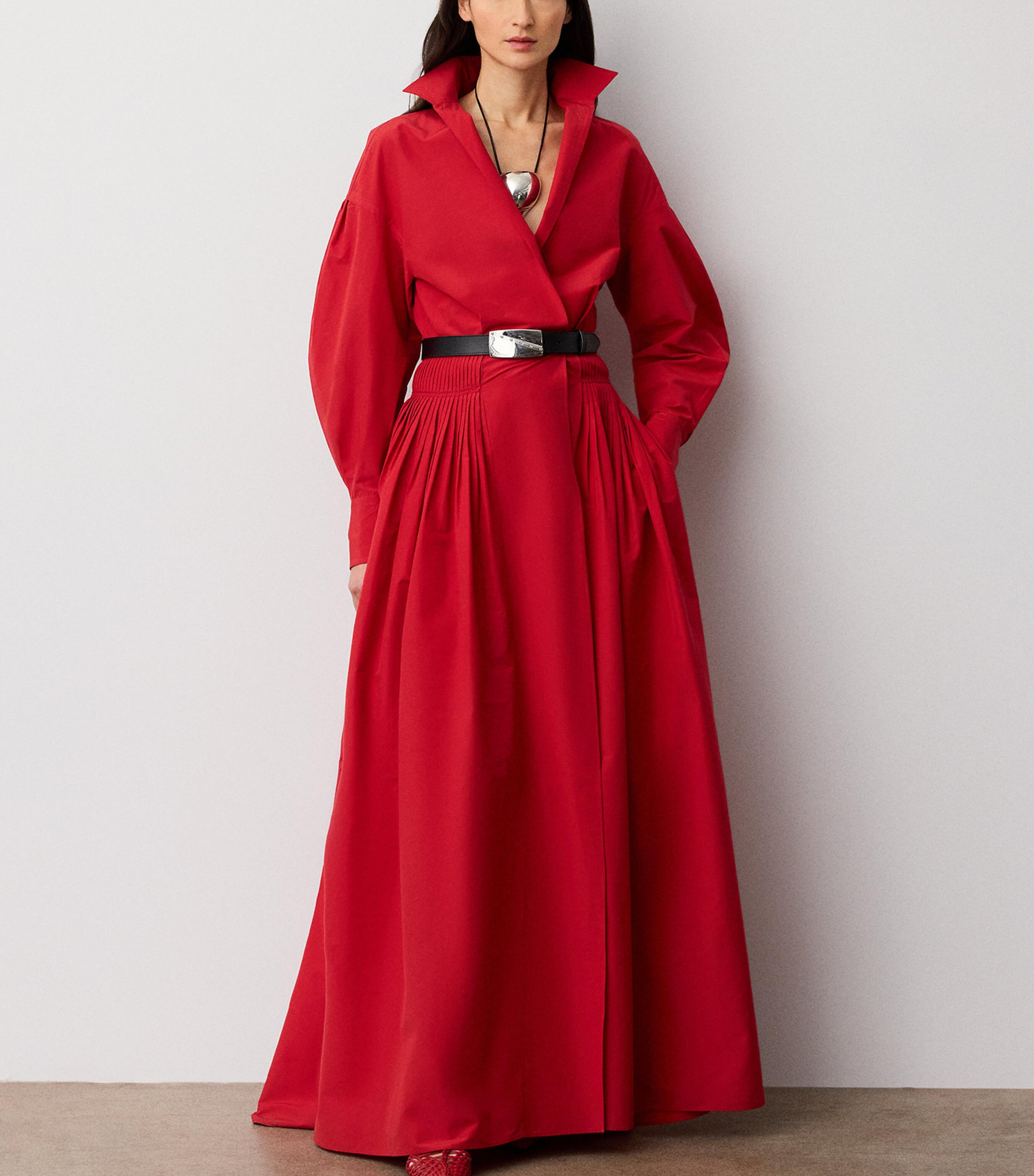 Ralph Lauren Collection Womens Cotton-Blend Poplin Daley Maxi Shirt Dress Bright Red Image 2