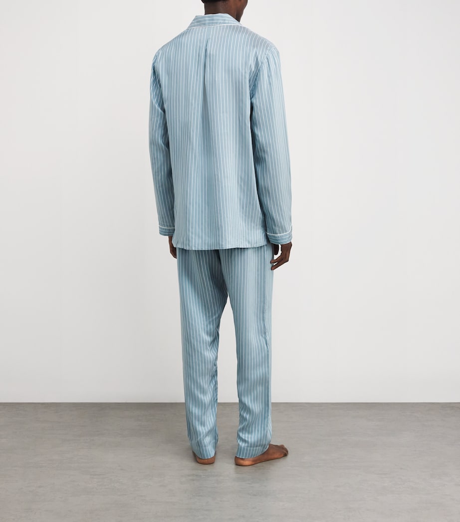 Zimmerli Mens Pinstripe Pyjama Set Aqua Stripes Image 3