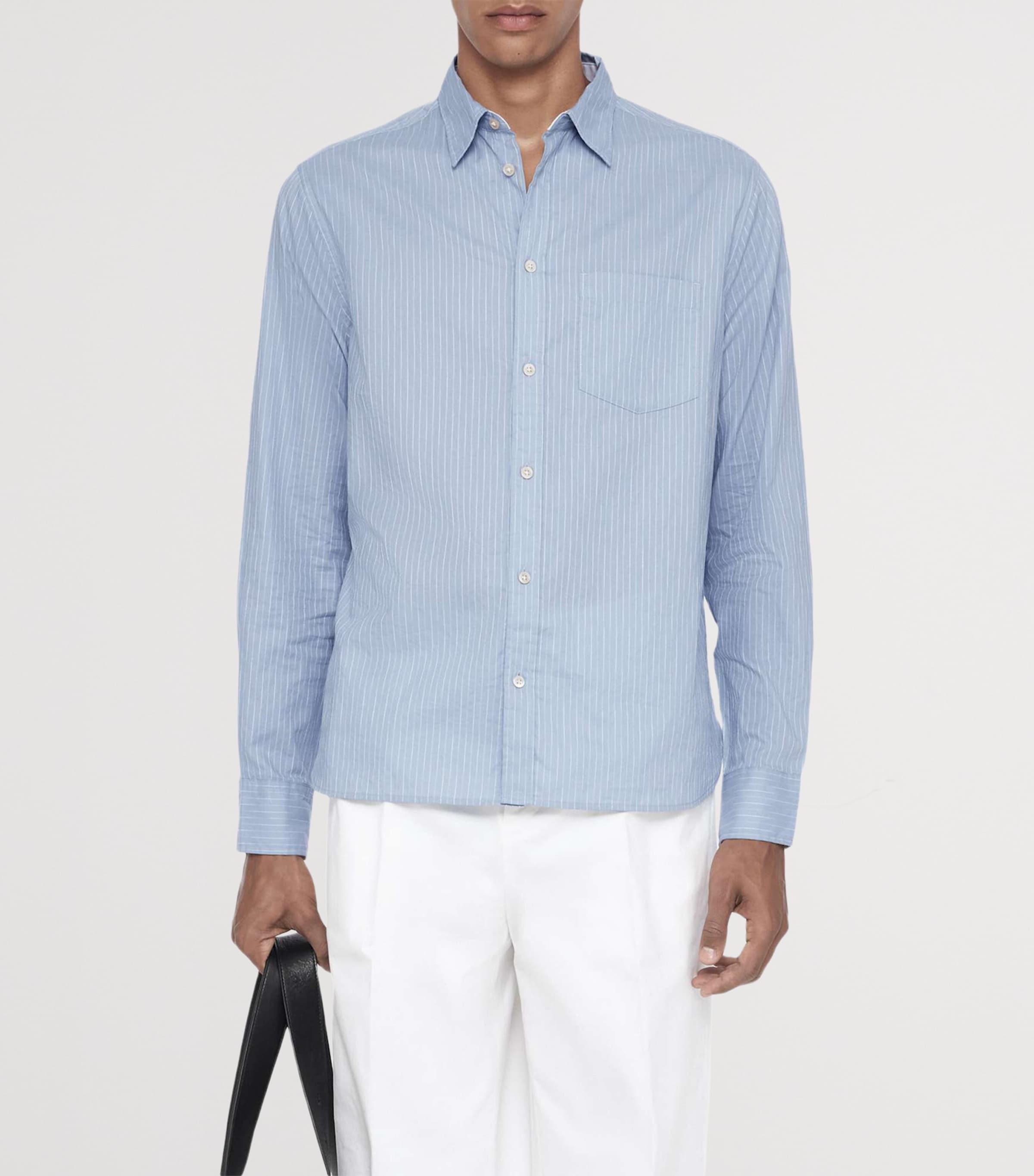 AllSaints Mens Organic Cotton Stripe Judd Shirt Salton Blue Image 3