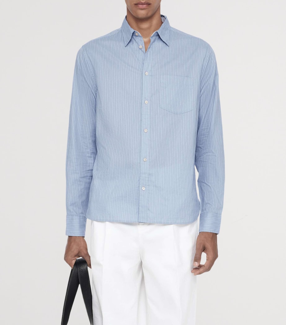 AllSaints Mens Organic Cotton Stripe Judd Shirt Salton Blue Image 3