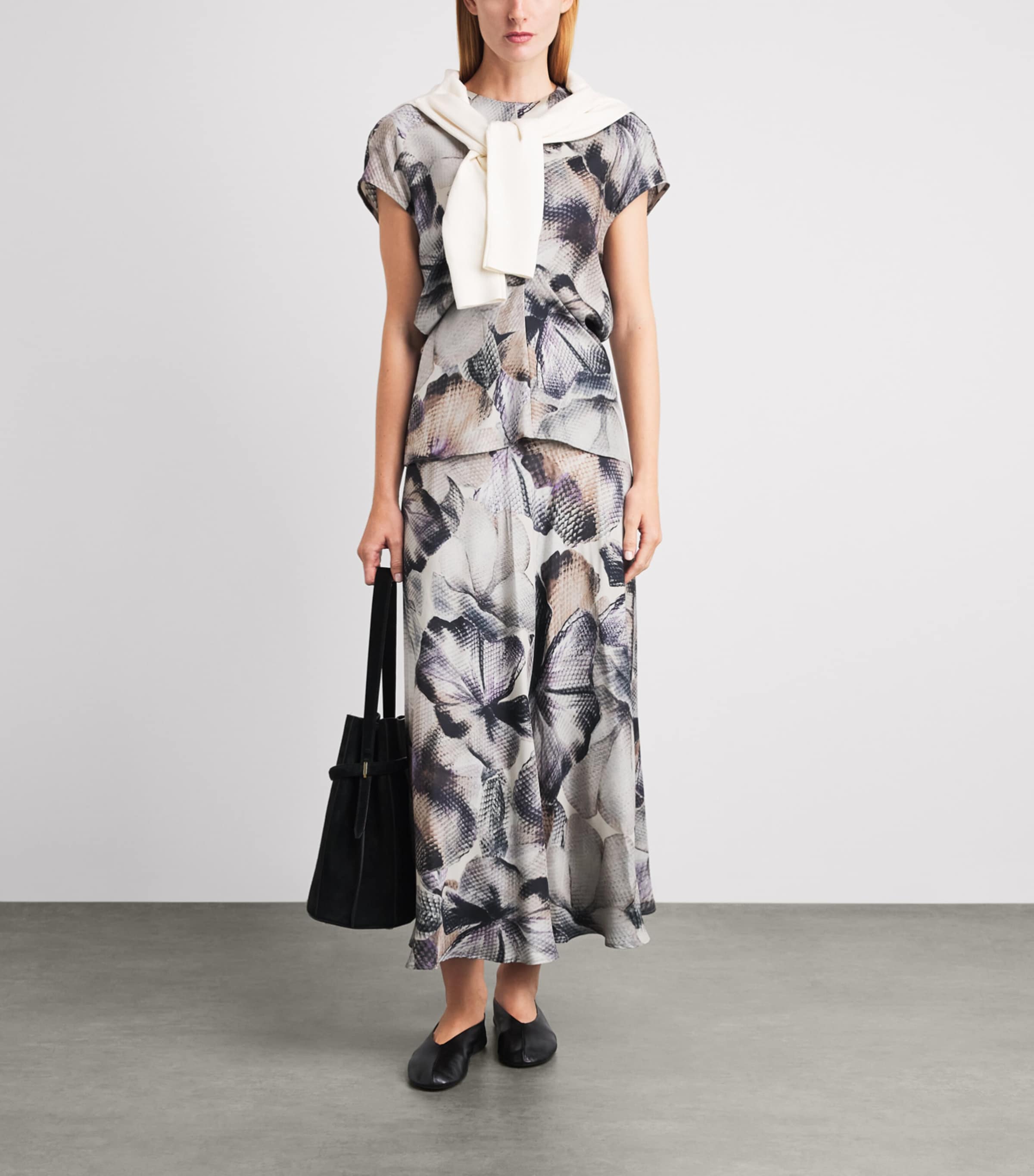 Agnona Womens Silk Floral Print Top Mauve Image 2