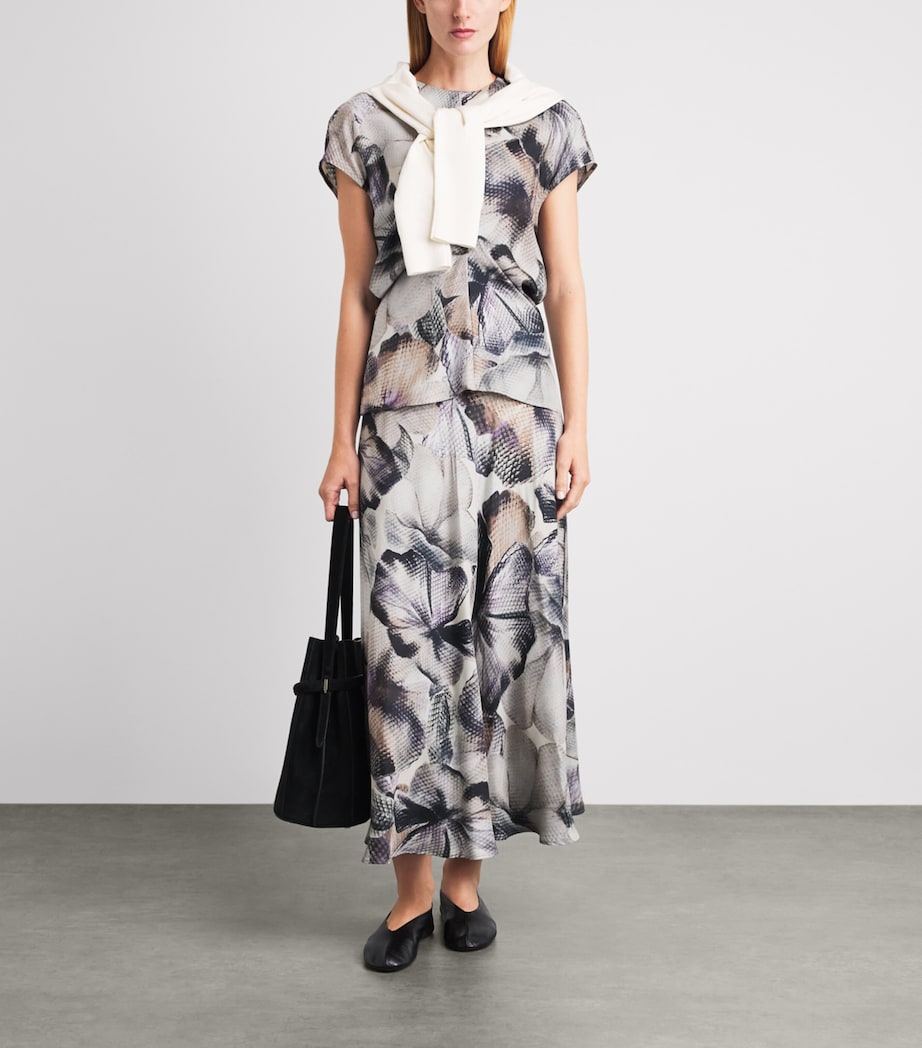 Agnona Womens Silk Floral Print Top Mauve Image 2