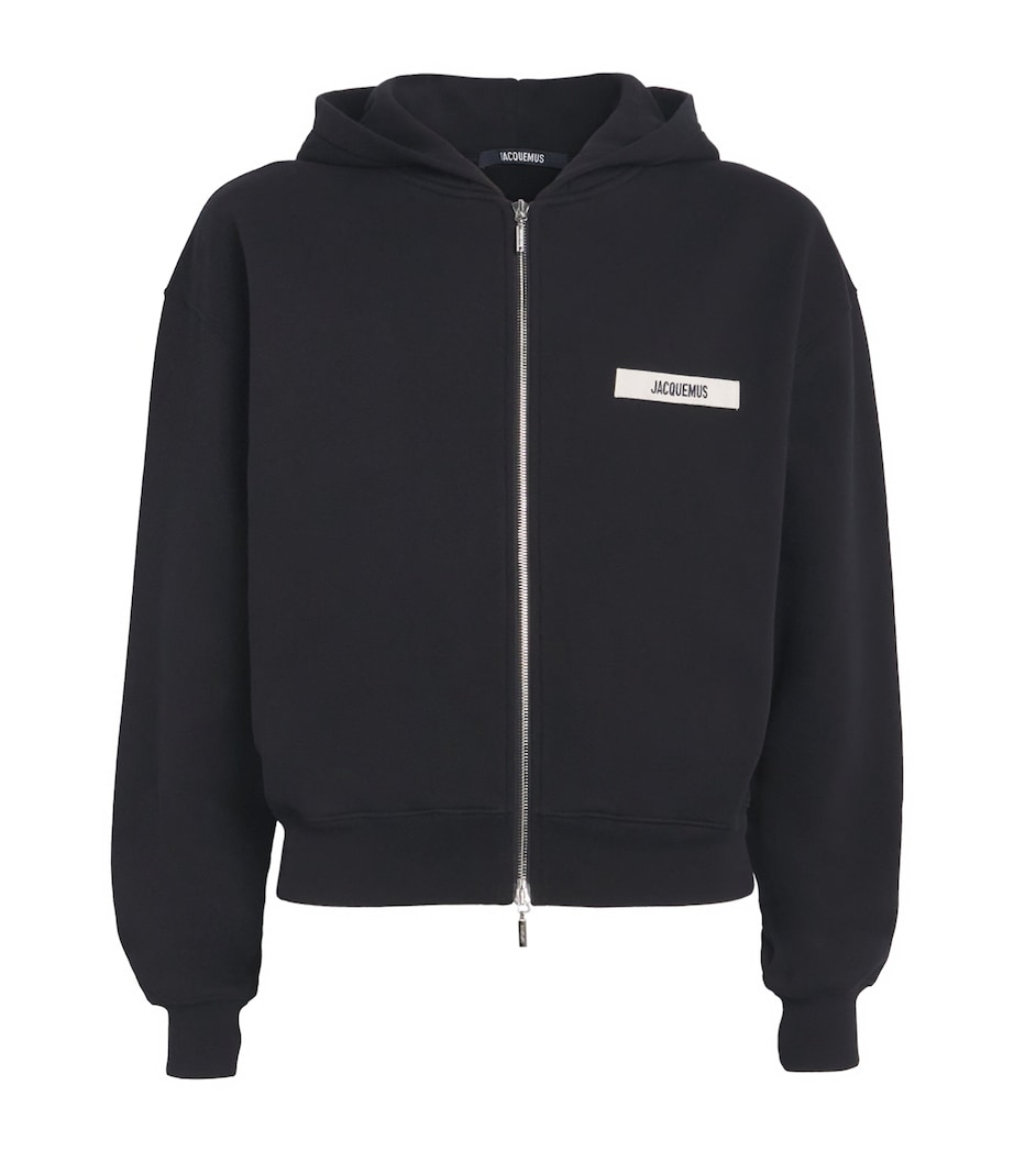 Cotton Grosgrain Zip-Up Hoodie 990-BLACK Image 1