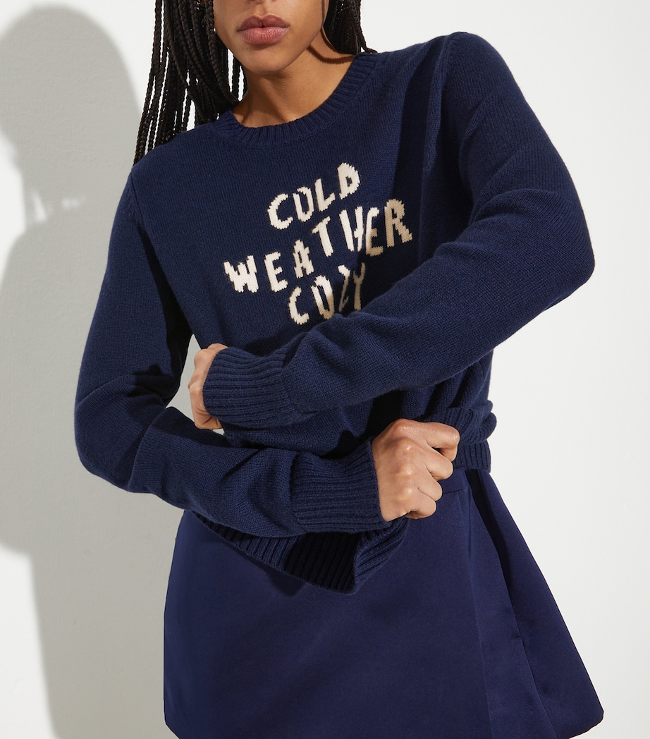 Wool-Cashmere Embroidered Sweater NAVY Image 5