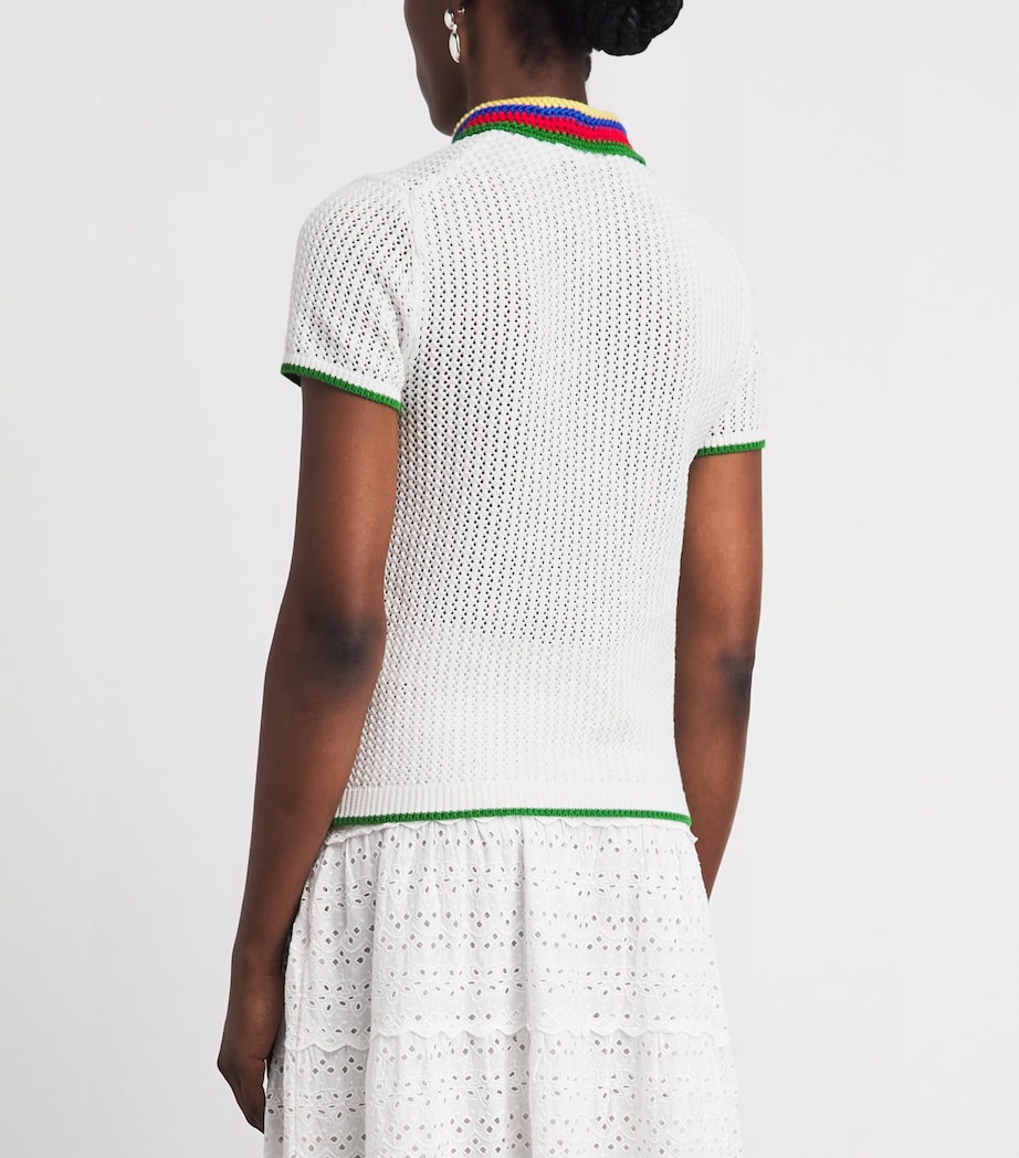 Polo Ralph Lauren Womens Crochet Polo Pony Polo Shirt White Multi Image 5