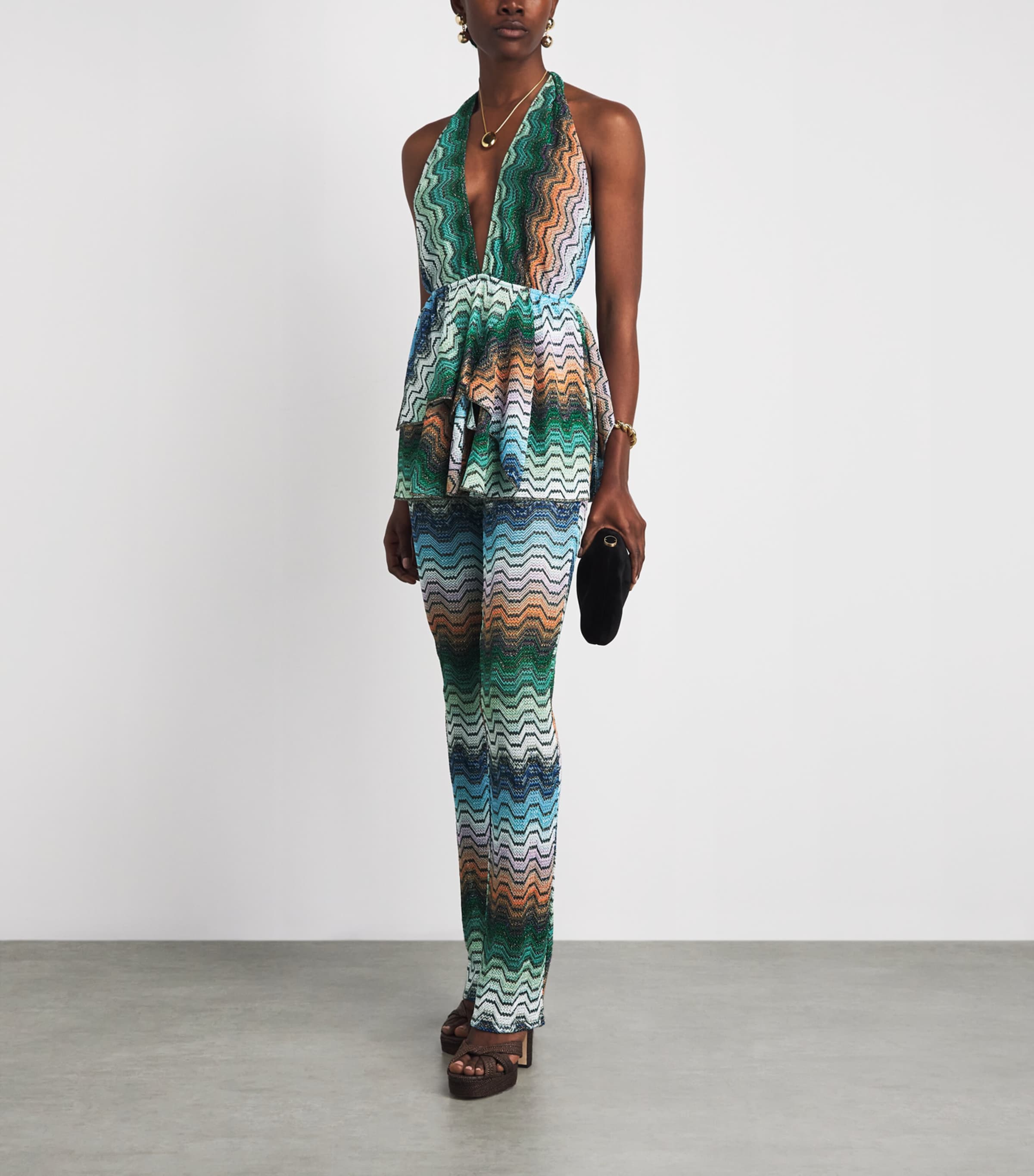 Missoni Womens Metallic Chevron V-Neck Playsuit Smsnq Mlti Blk/gr/or Image 2