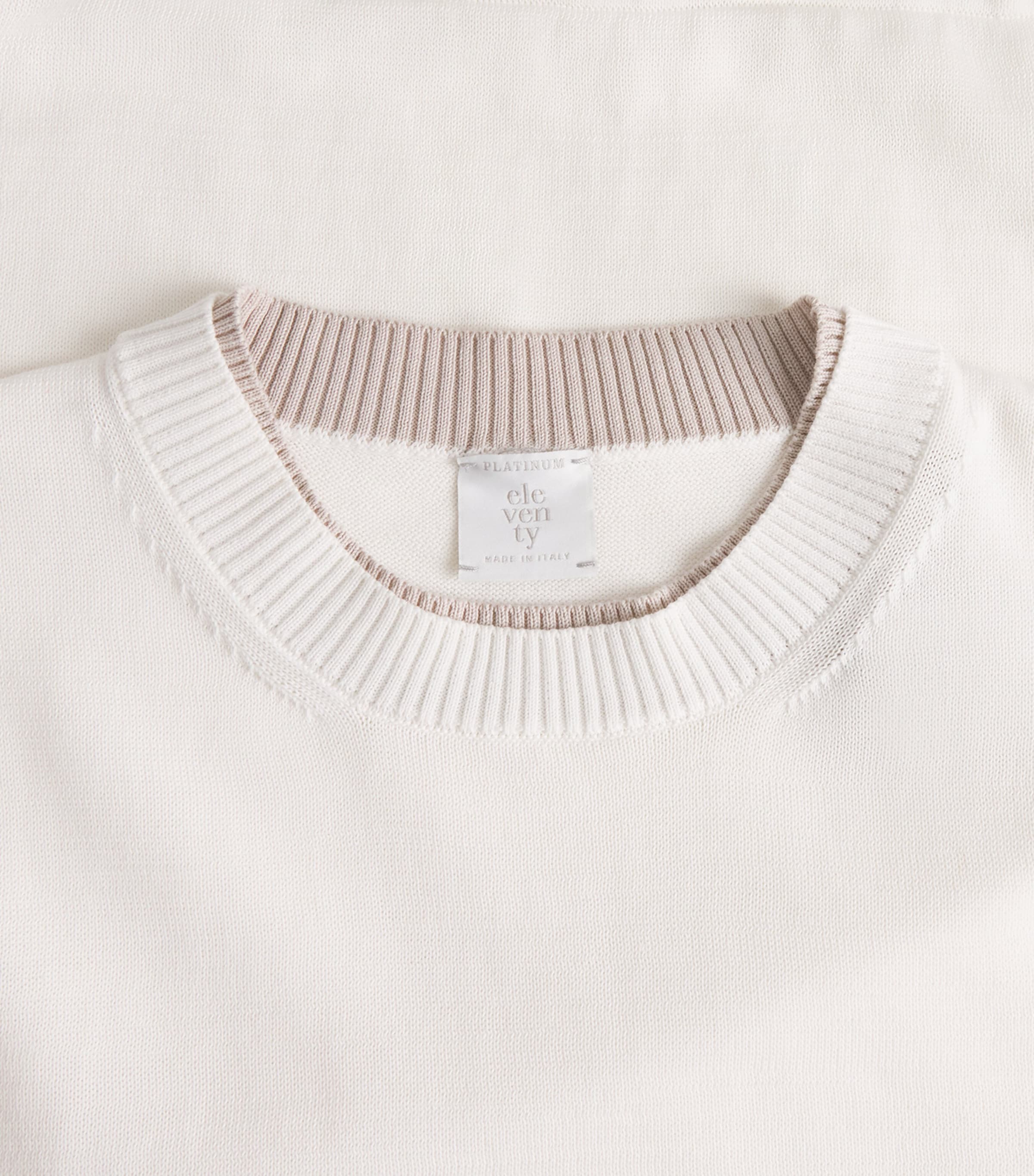 Eleventy Mens Cotton Knitted T-Shirt Bianco E Beige Image 6