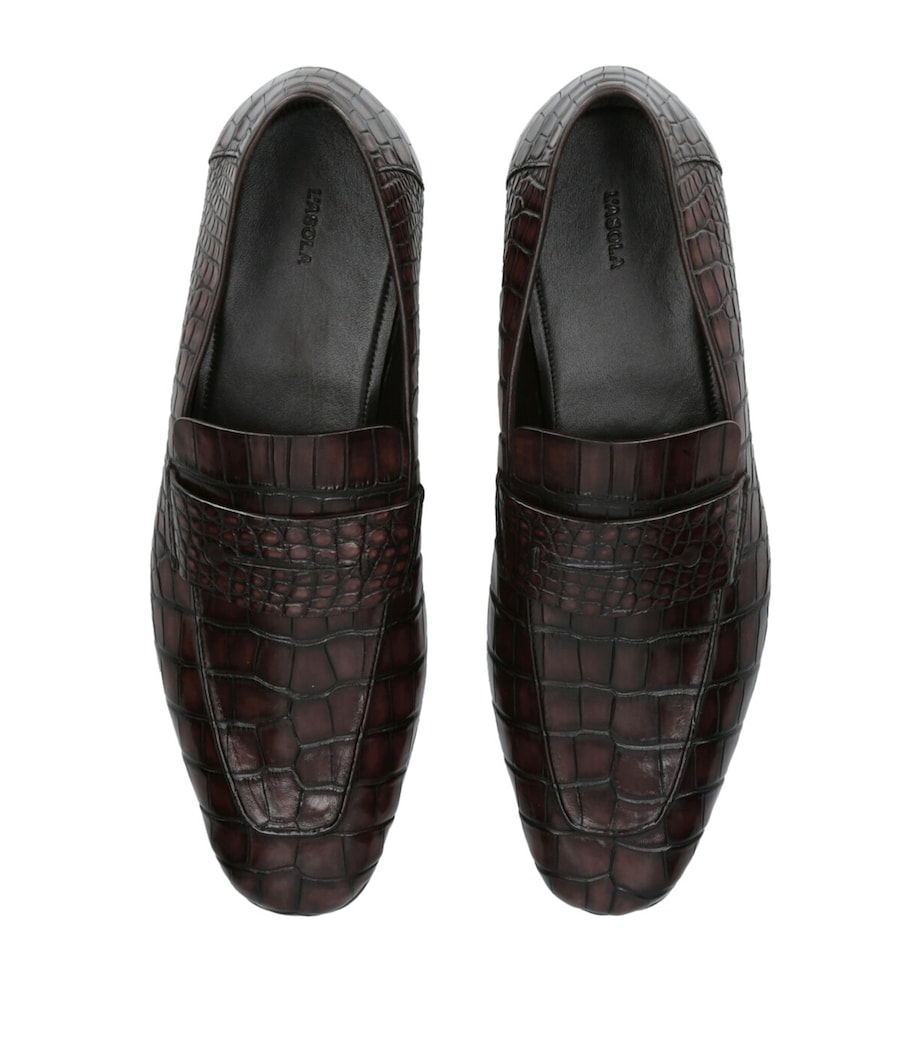Crocodile Leather Penny Loafers DARK BROWN Image 4