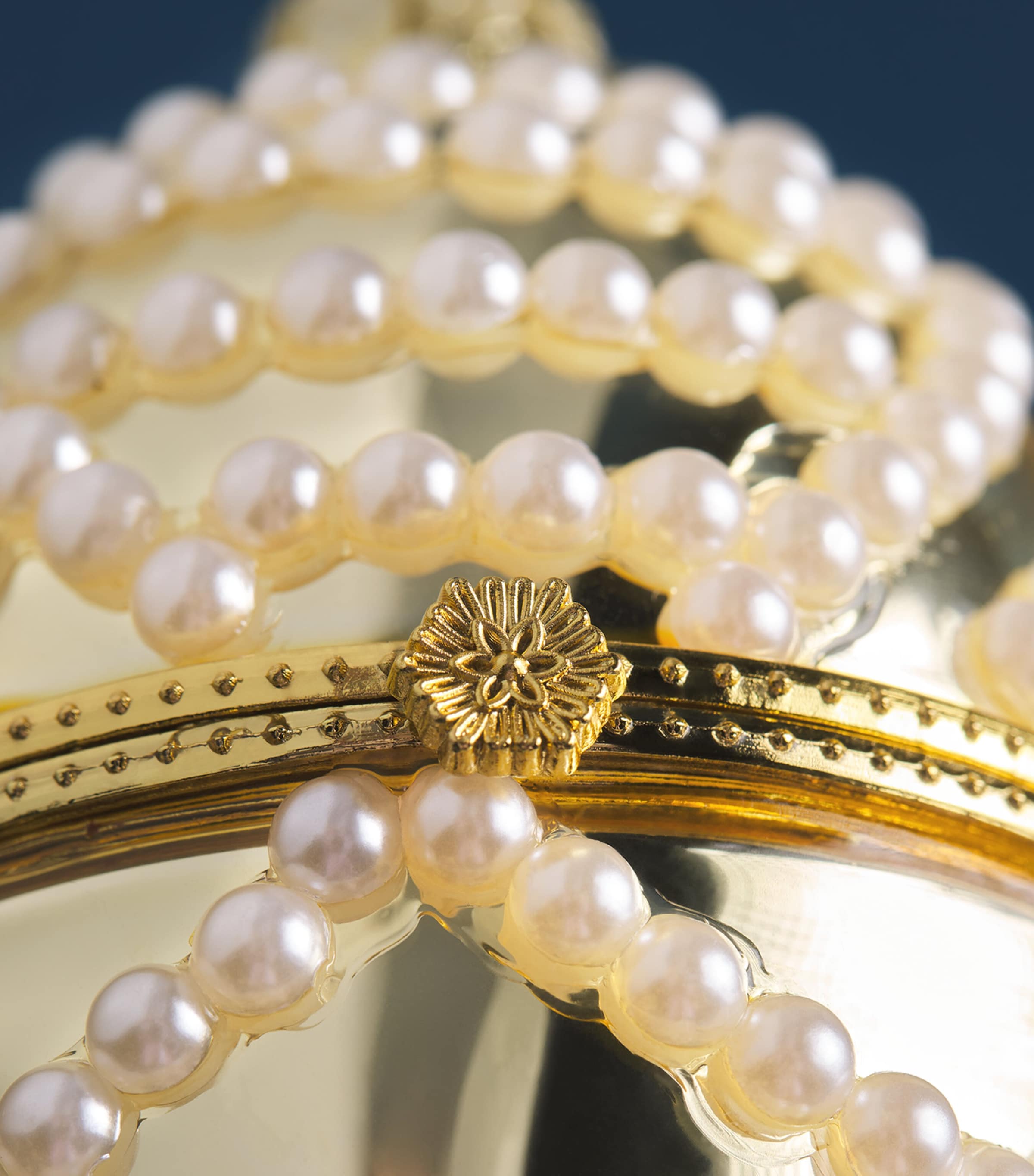 Harrods Faux Pearl Spiral Egg Bauble White Image 2