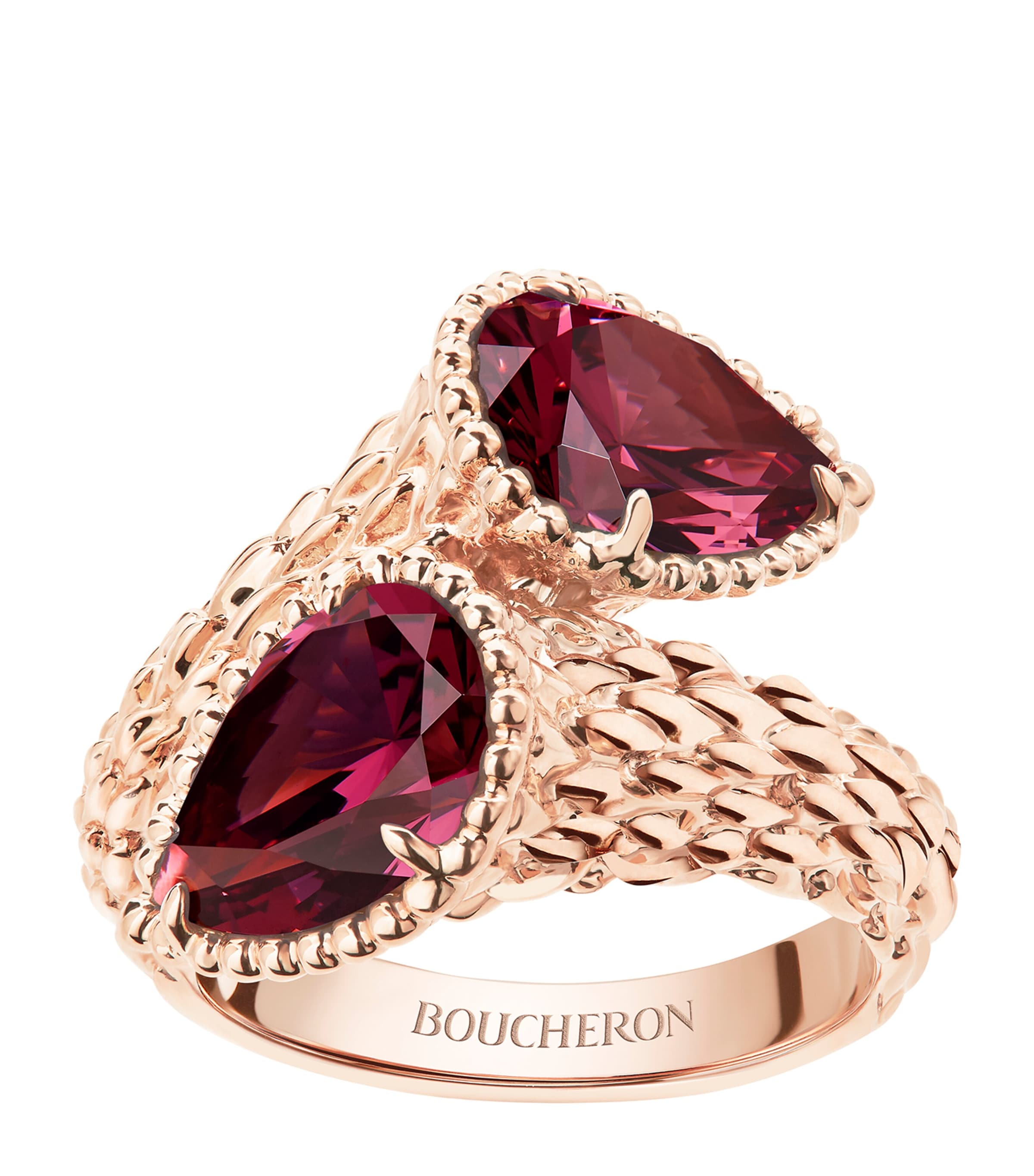 Shop Boucheron Small Rose Gold And Garnet Serpent Bohème Two-stone Motif Ring