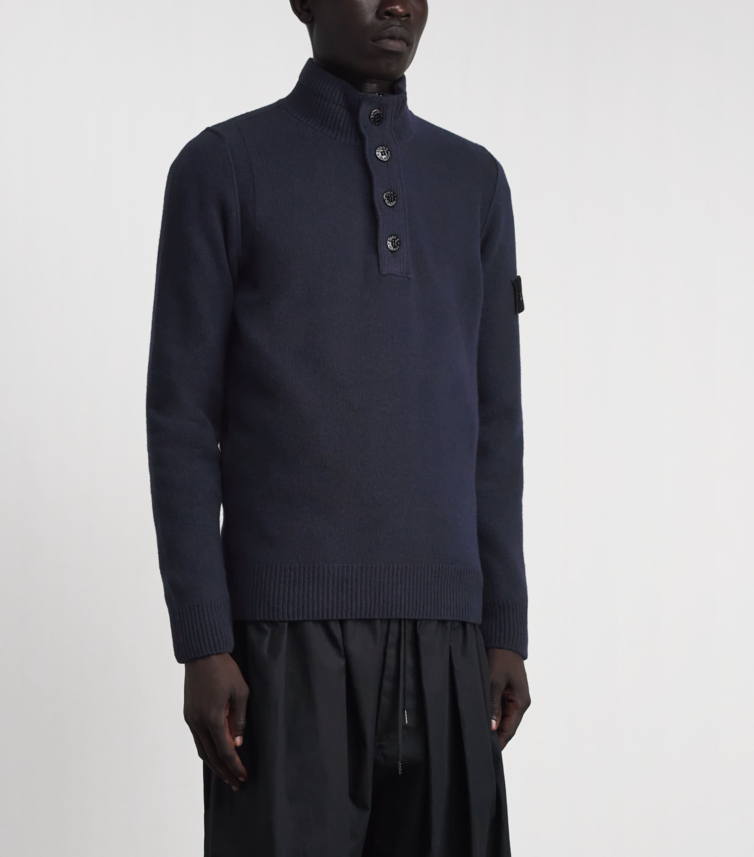 Stone Island Mens Wool-Blend Button-Up Sweater Image 4