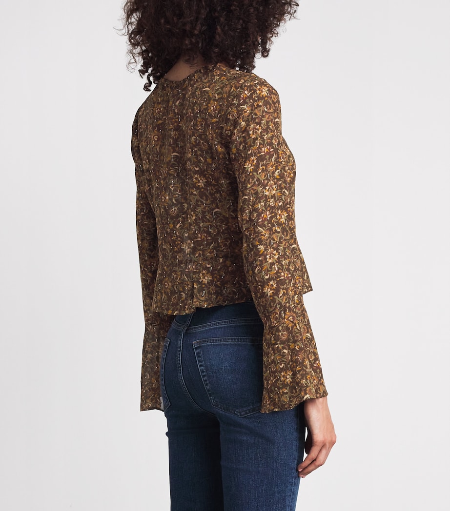 PAIGE Womens Silk-Blend Floral Mila Blouse Hickory Multi Image 5