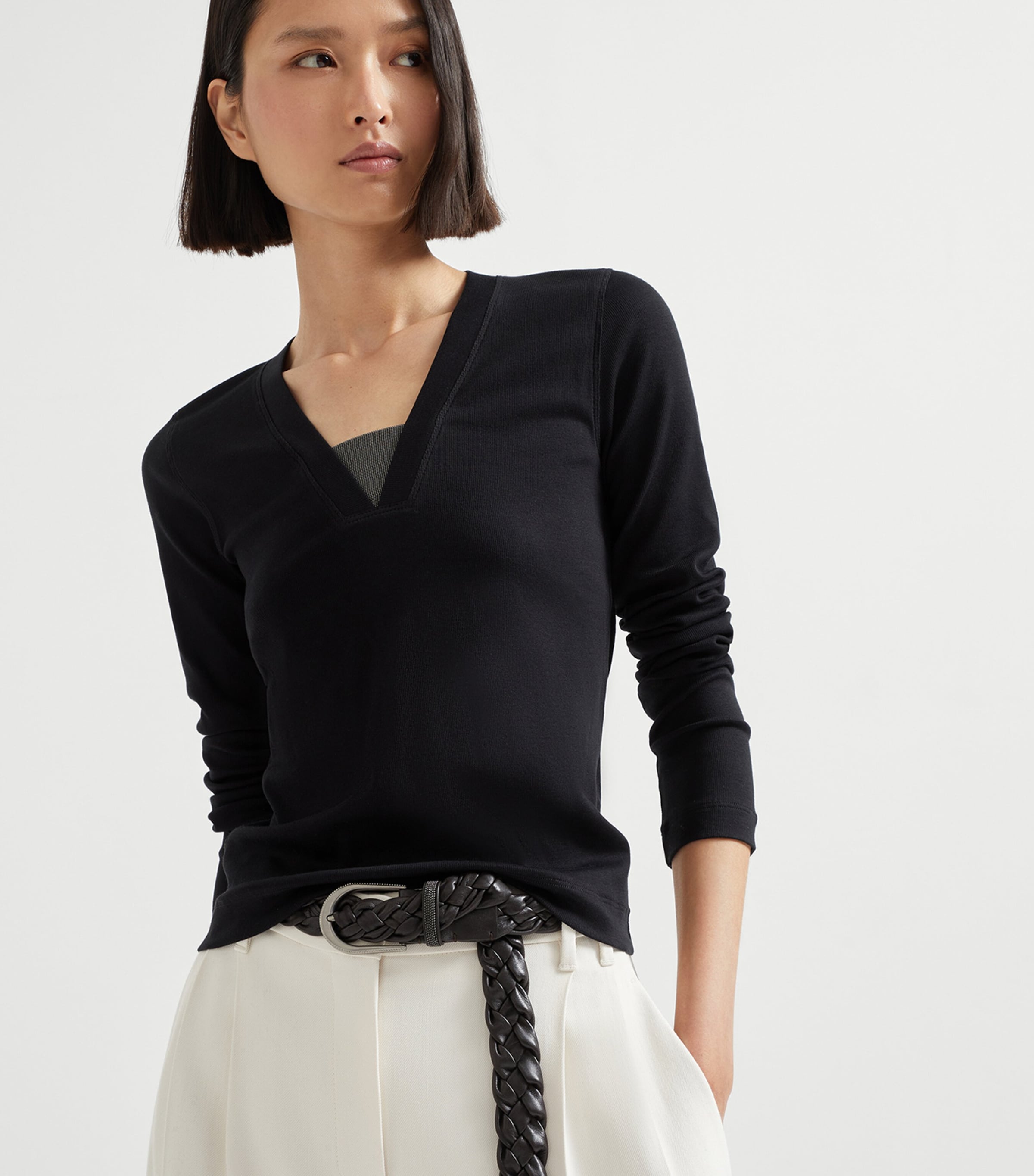Brunello Cucinelli Womens Stretch-Cotton Monili-Detail T-Shirt Image 5