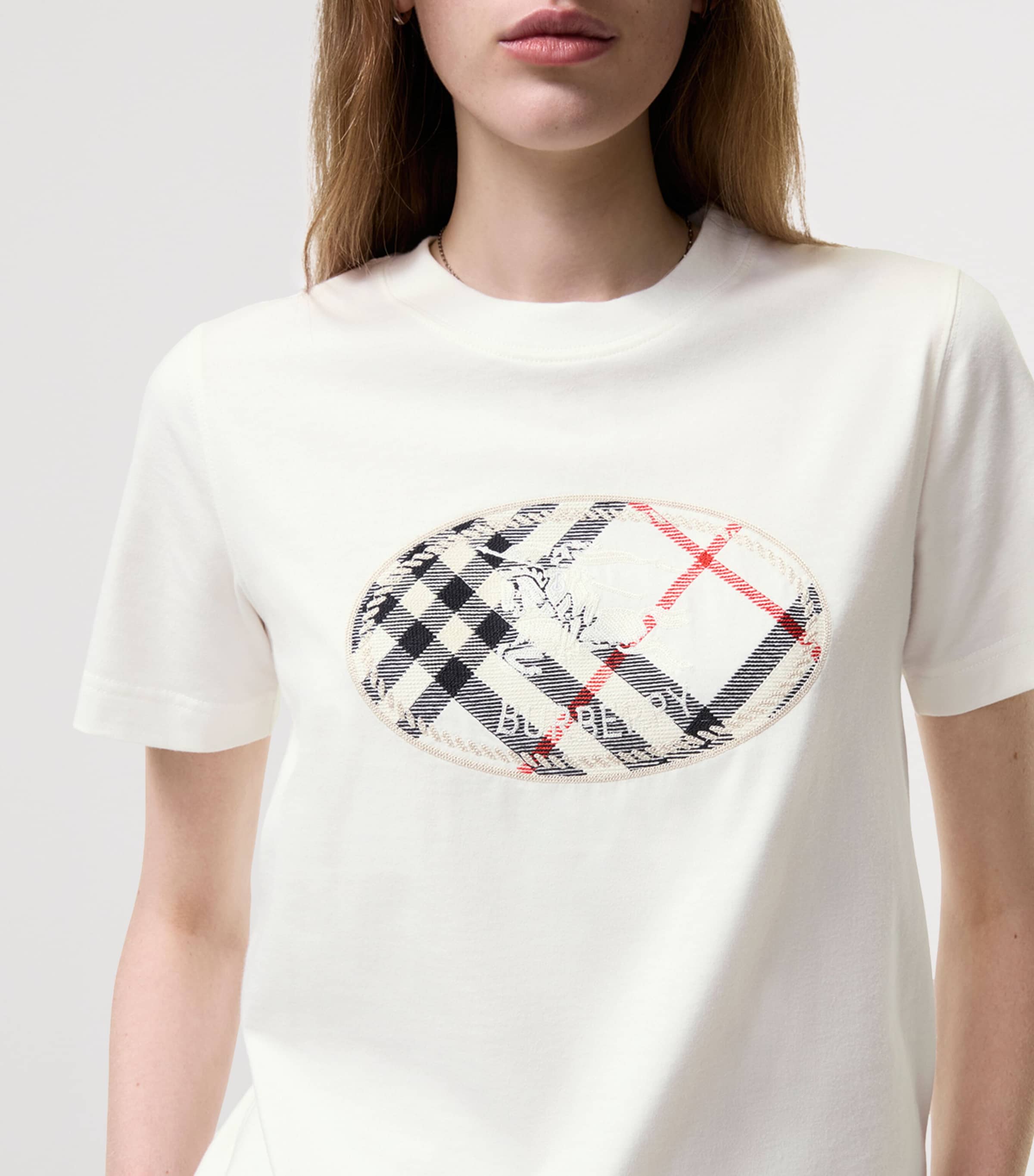 Burberry Womens Cotton Logo Stamp T-Shirt Chalk Image 3