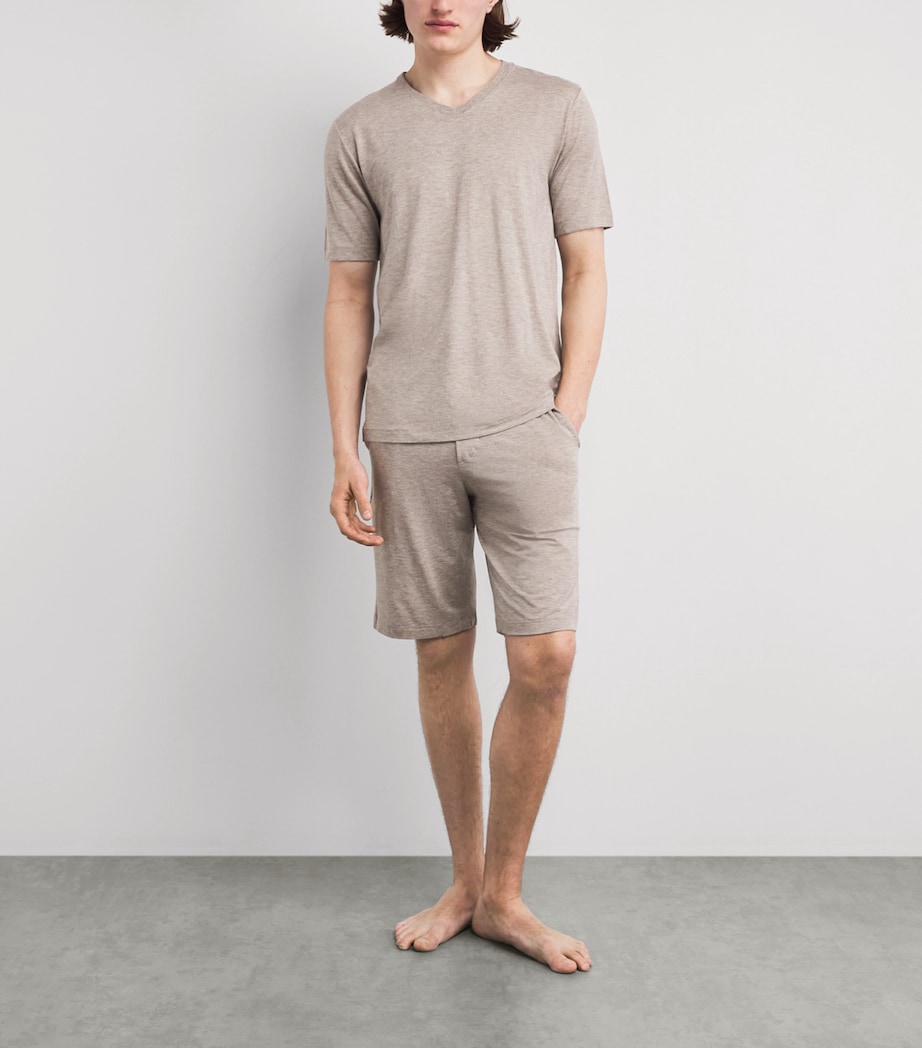 Hanro Mens Casuals V-Neck T-Shirt Hazelnut Melang Image 2