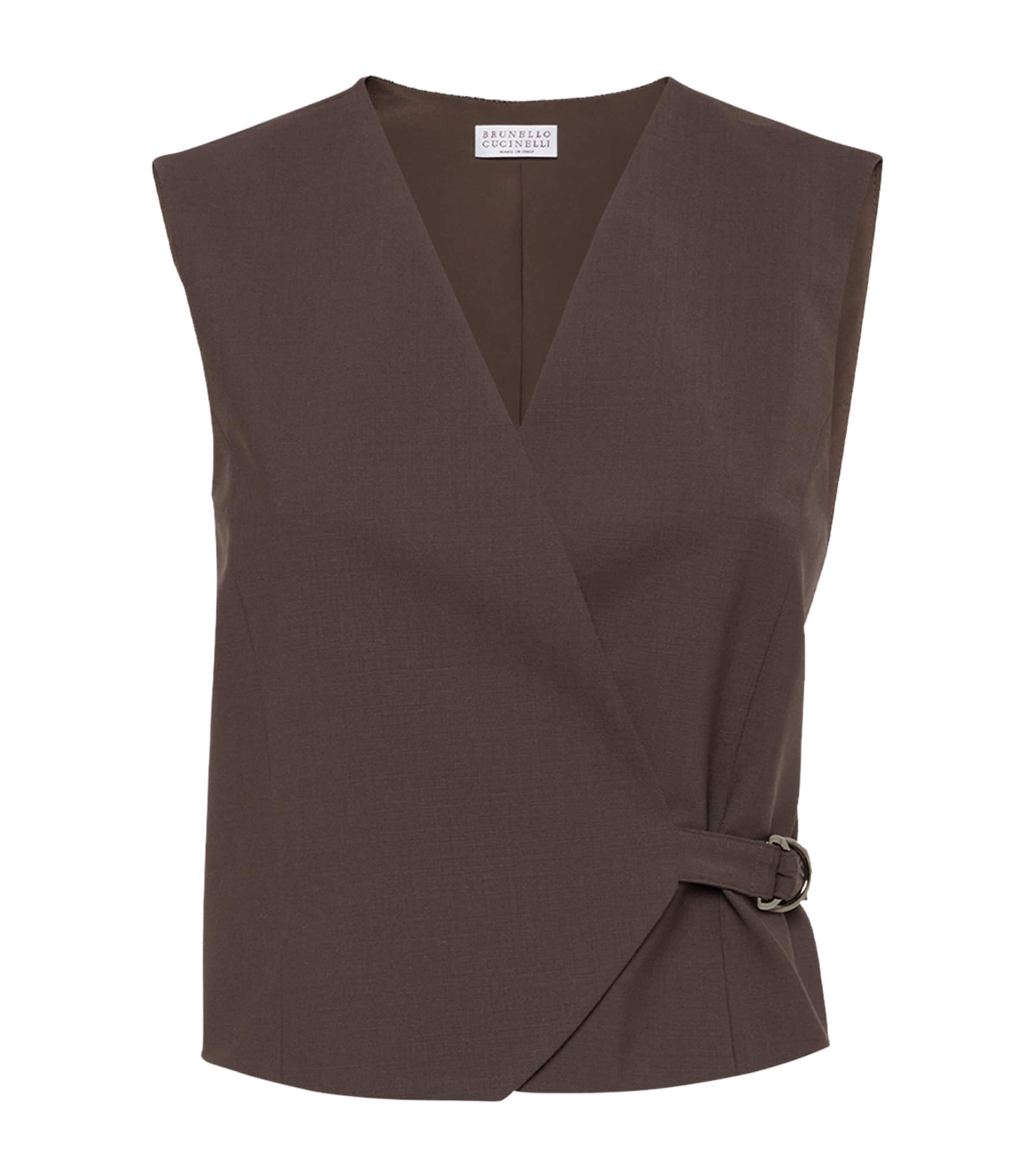 Brunello Cucinelli Tropical Luxury Wool Vest In Brown