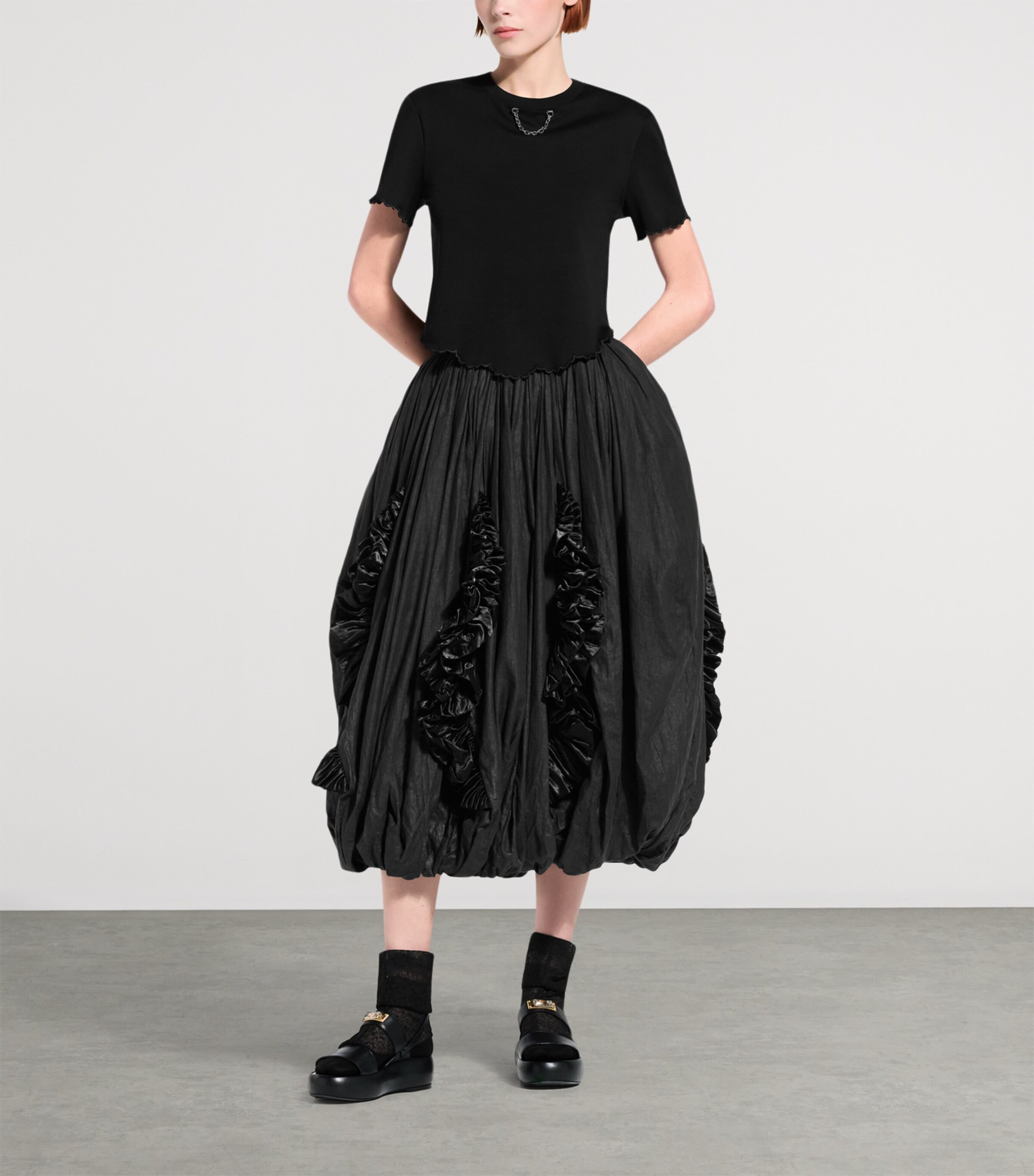 LOUIS VUITTON Womens Ruffle-Trim Balloon Midi Skirt Black Image 2