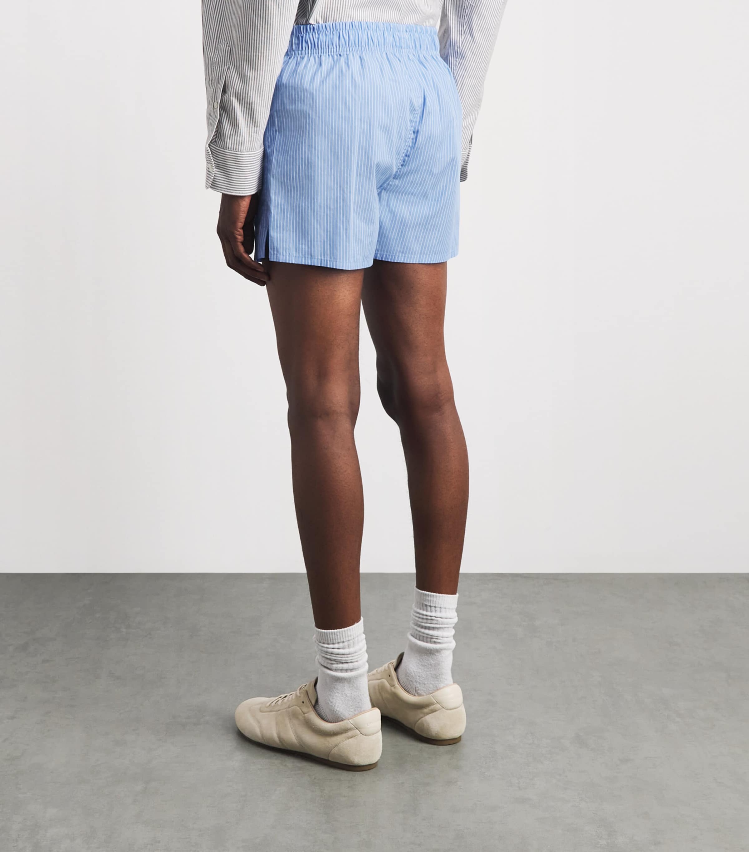 AMI Paris Mens Cotton Stripe Shorts Bleu Cchmr/blnc Image 5