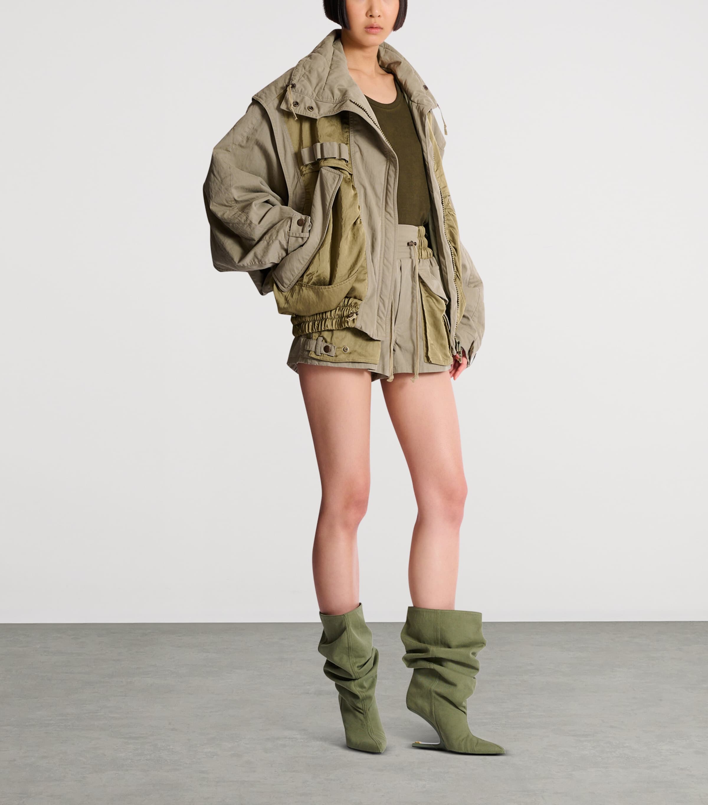 Balmain Womens Cotton-Blend Twill Bomber Jacket Vert Pale Image 4