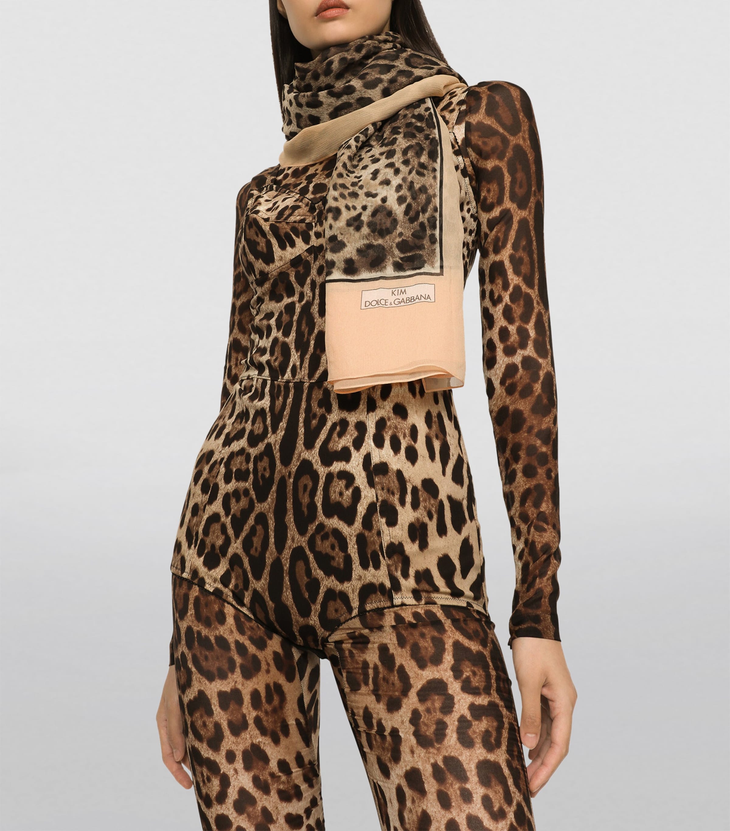 KIM DOLCE&GABBANA Silk Leopard Print Scarf H213M-LEO BORDO NUDO Image 2