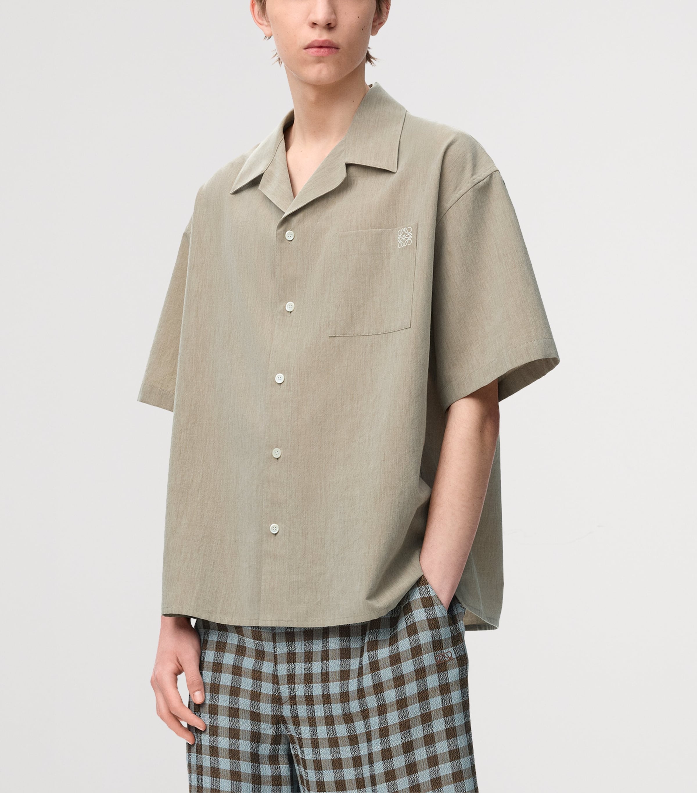 LOEWE Mens Wool-Blend Anagram Shirt Beige Image 3