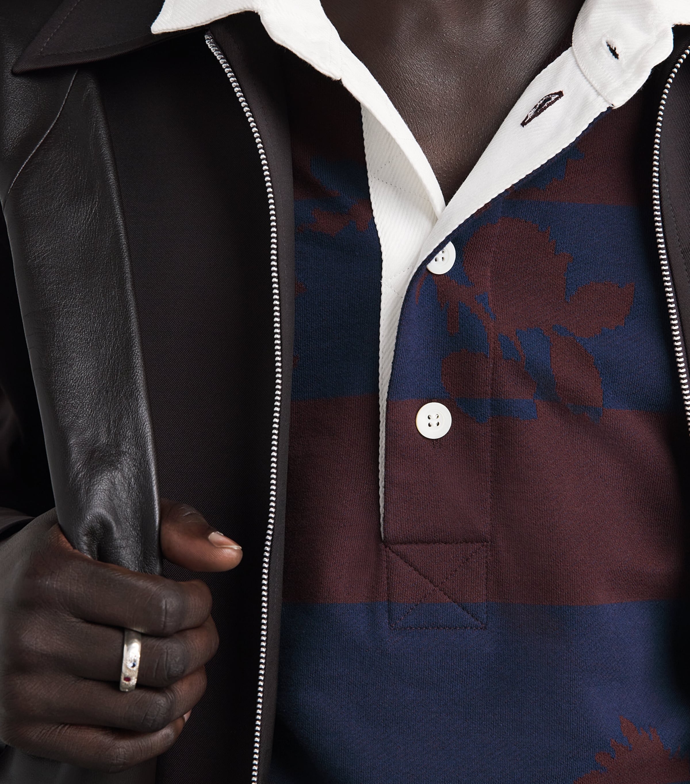 DRIES VAN NOTEN Mens Cotton Floral Stripe Rugby Shirt Burgundy Image 3