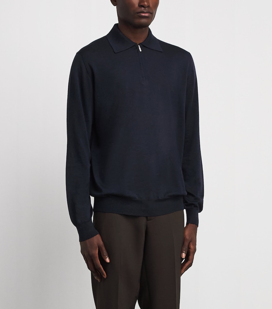 Lardini Mens Wool-Silk-Cashmere Quarter-Zip Sweater Navy Image 4