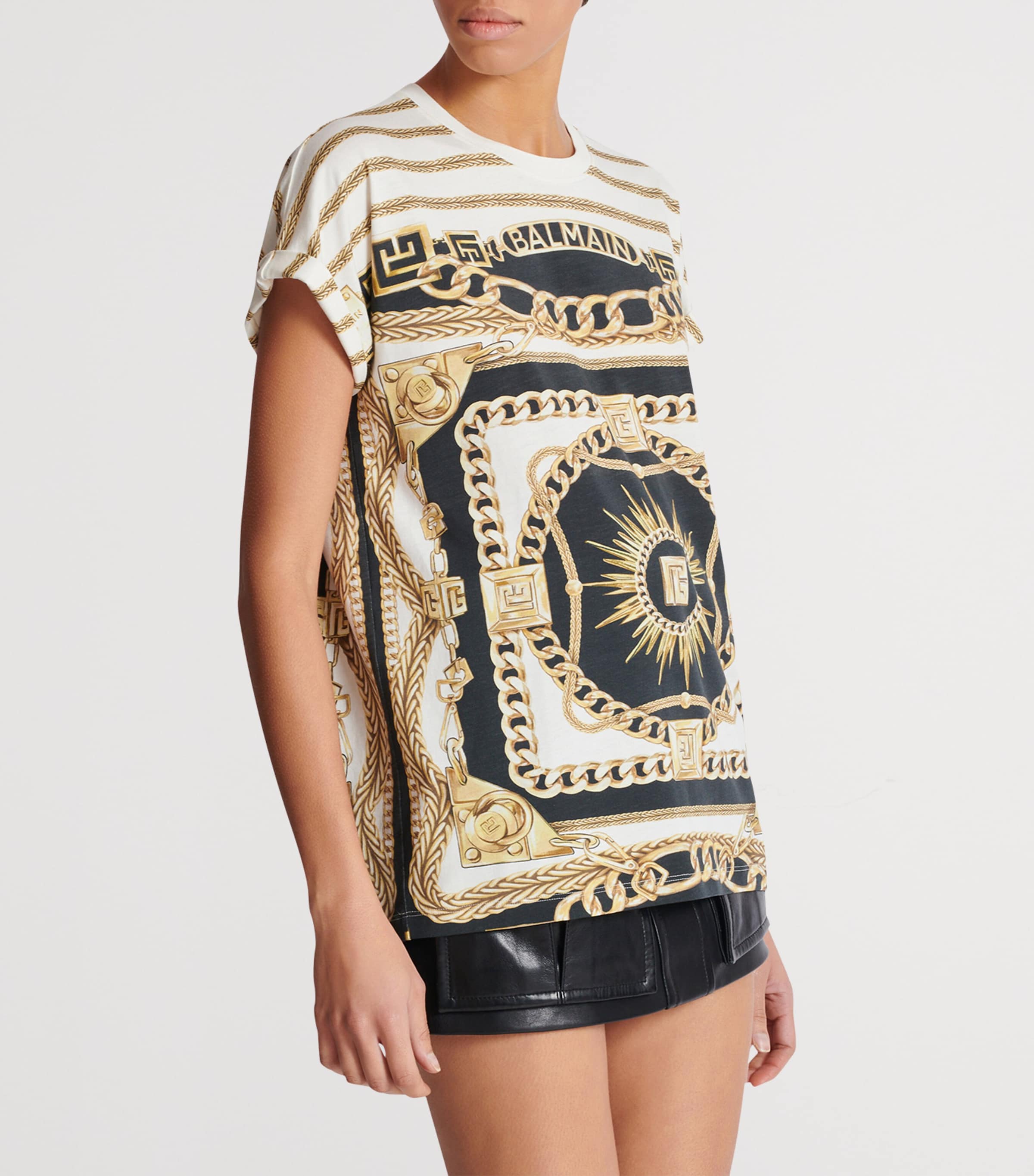 Lyocell-Cotton Foulard T-Shirt GIU BLANC/NOIR/OR Image 4