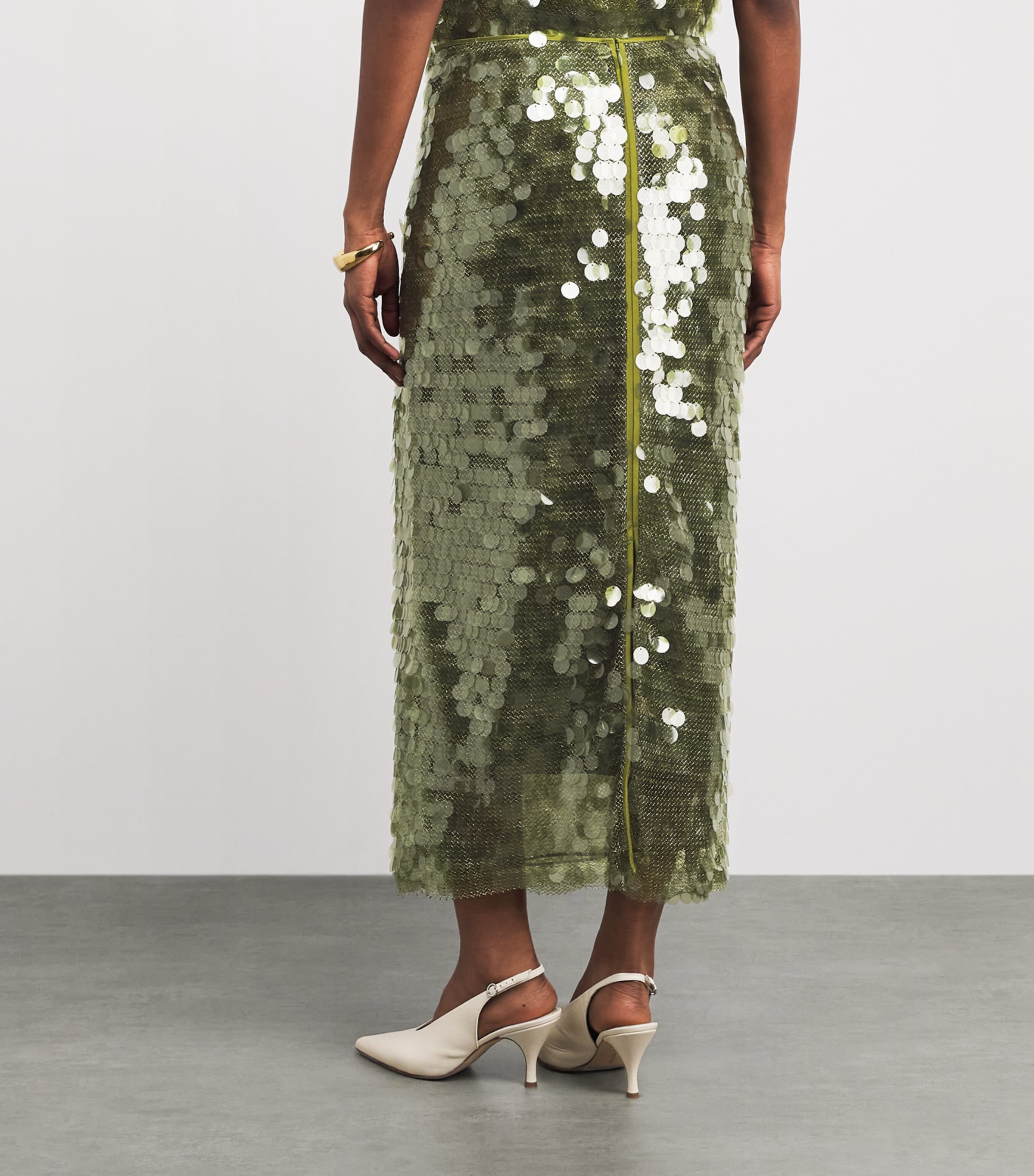 Cinq A Sept Womens Sequin Calista Midi Skirt Kelp Forest Image 5