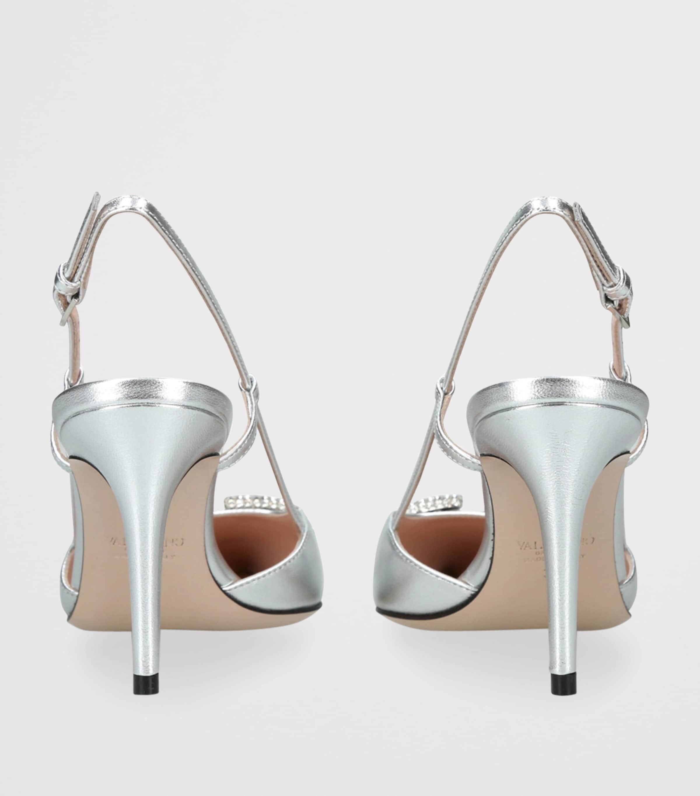 Leather Embellished VLogo Slingback Pumps 80 SILVER Image 2